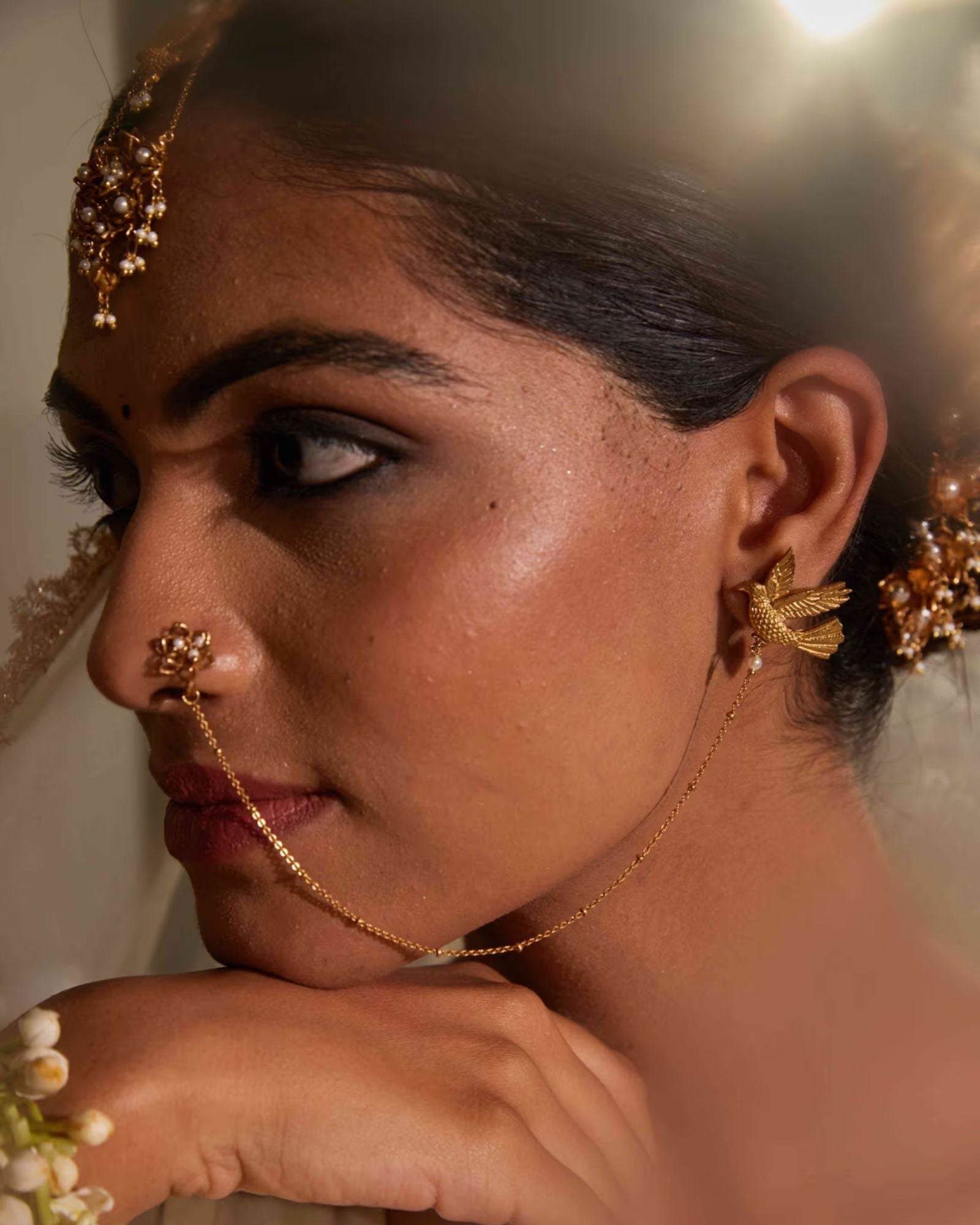 Panchee Studs with detachable nath-chain