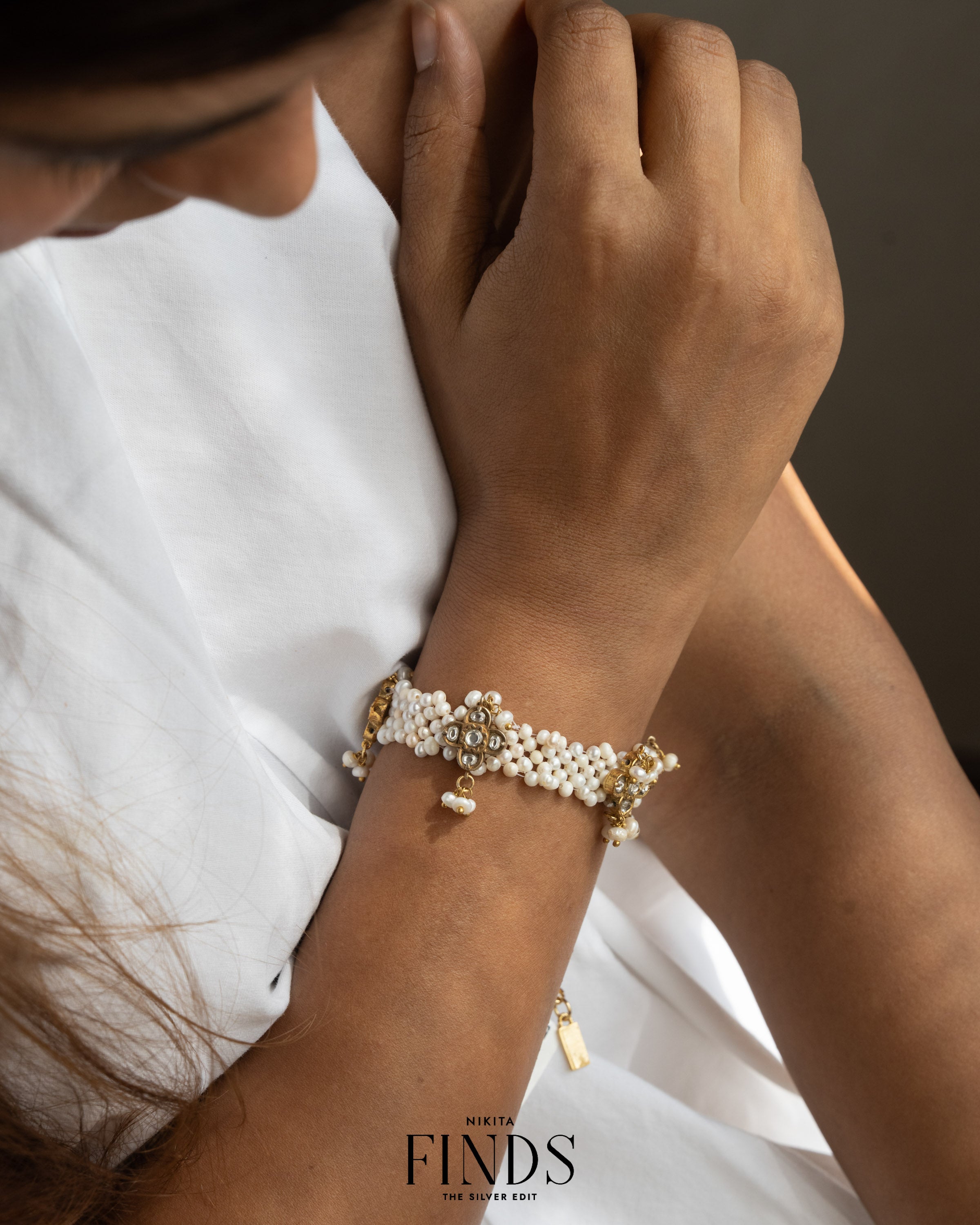 Ishi 925 Silver Gold Plated Freshwater Pearls Bracelet