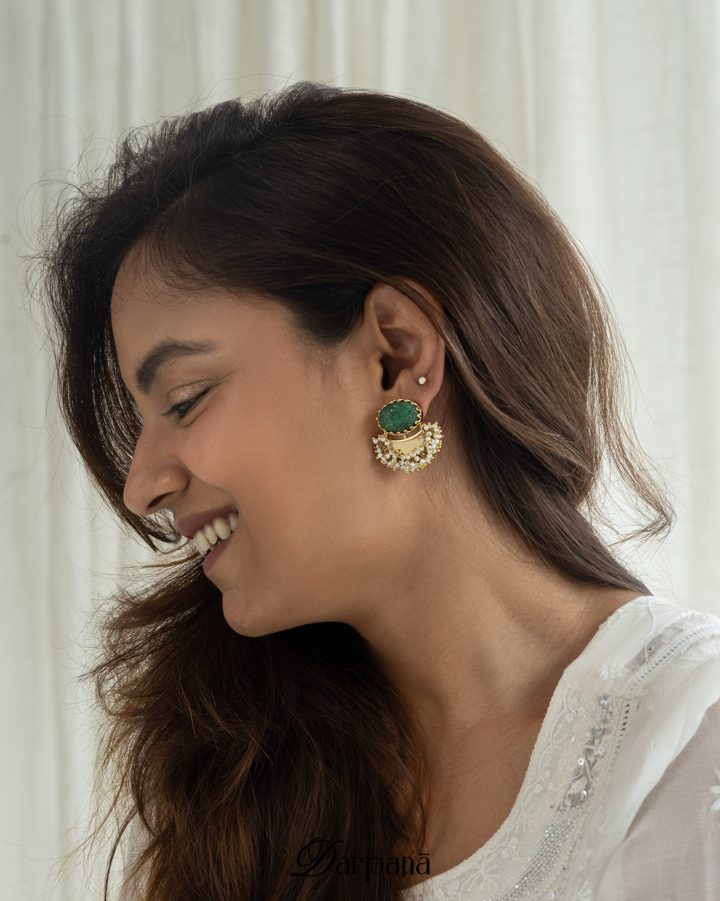 Surya Darpan Studs in Green Onyx