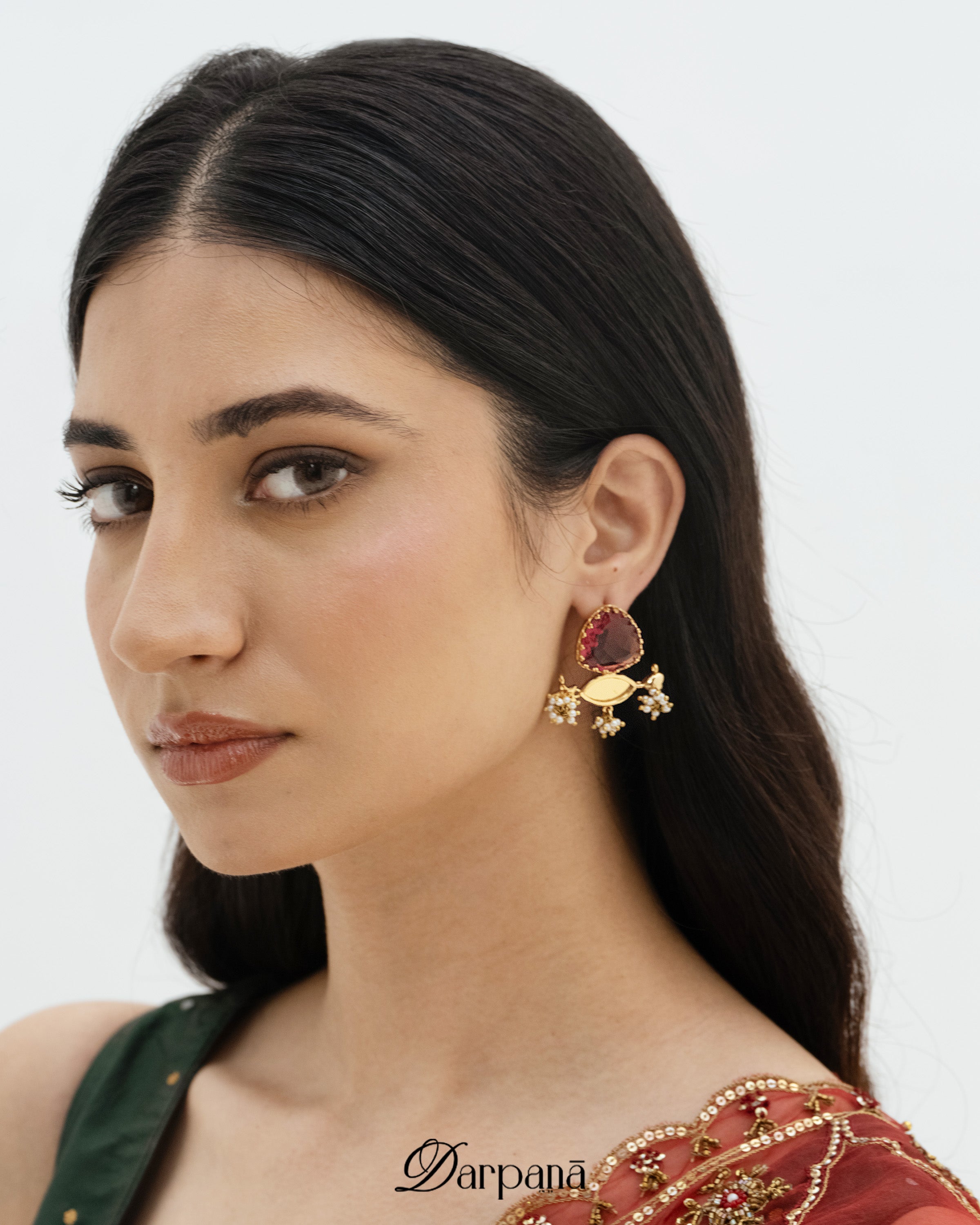 Surya Darpan Studs in Red
