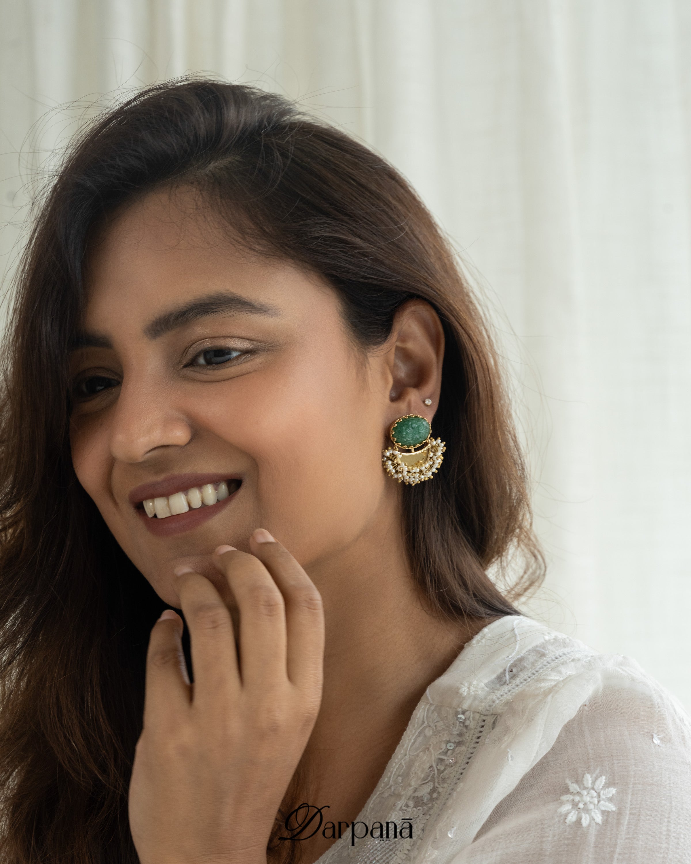 Surya Darpan Studs in Green Onyx
