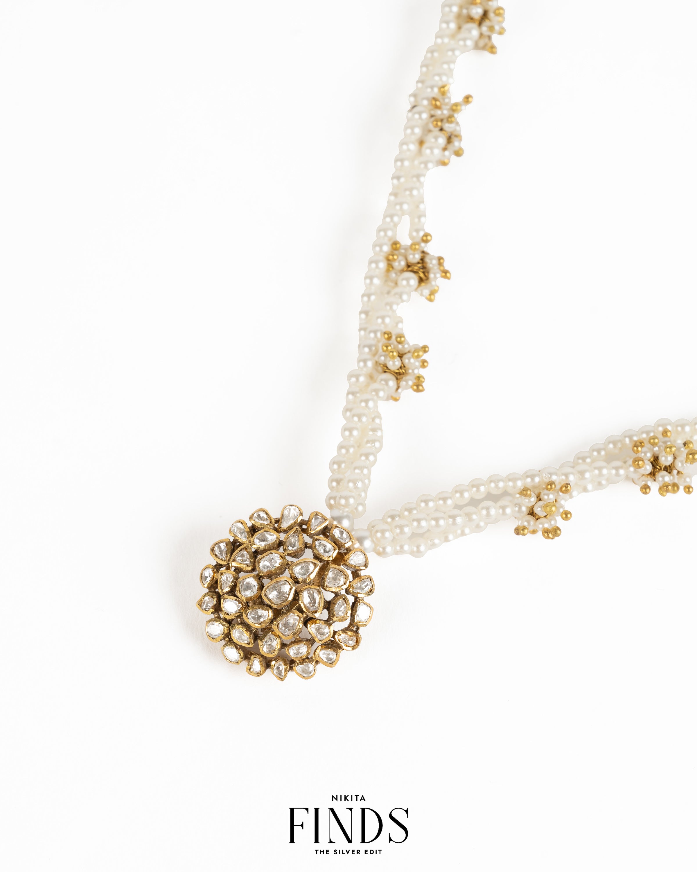 Siki 925 Silver Moissanite Gold Plated Pearl Necklace