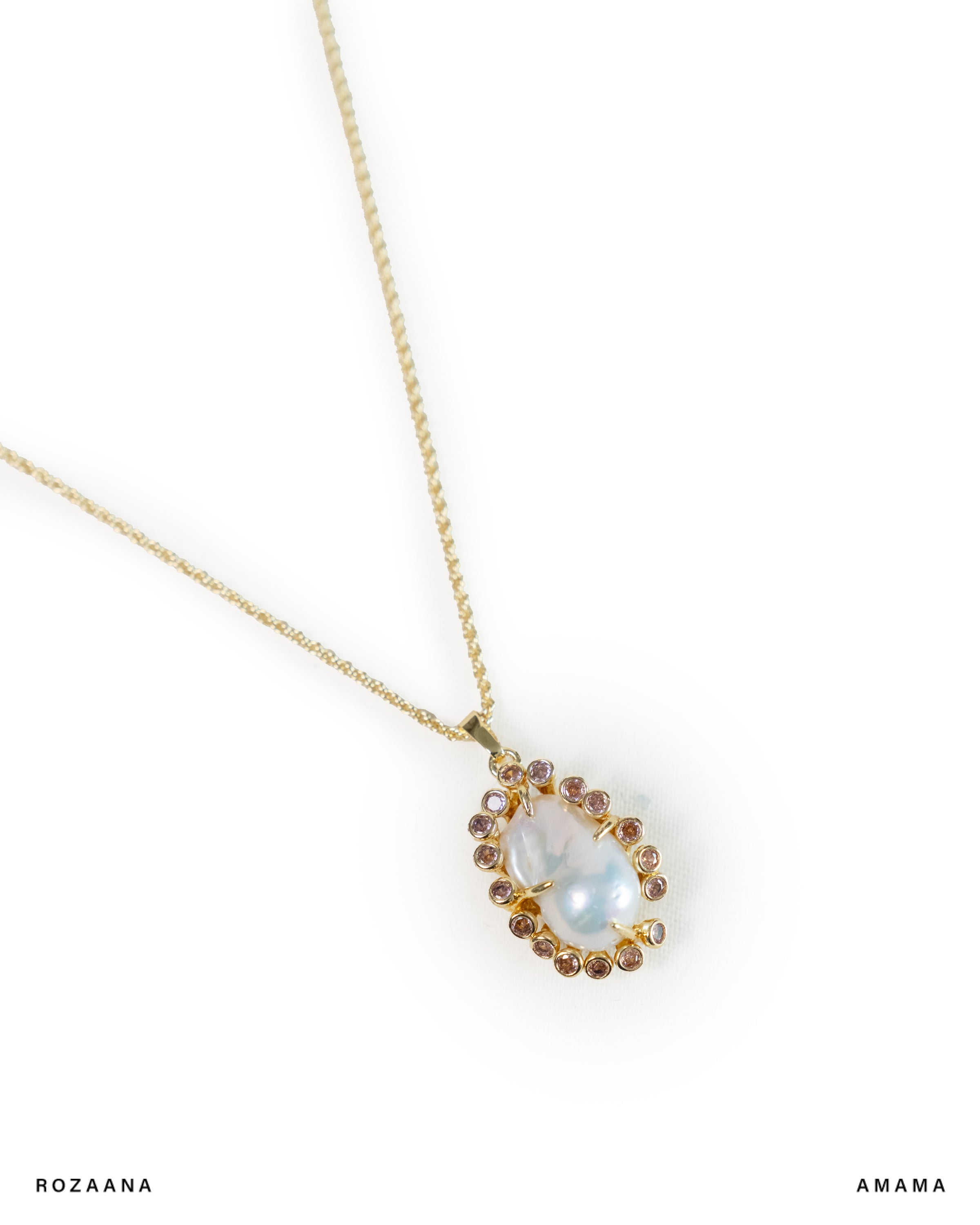 Tiya Pearl Necklace with Pink Zircon