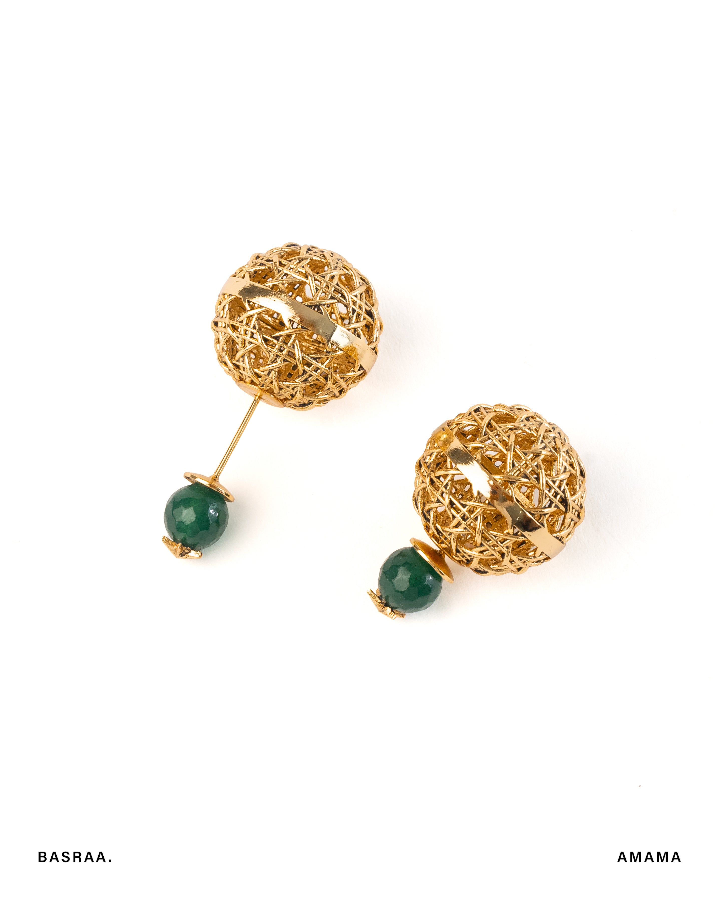 Rattan Front-Back Earrings in Green