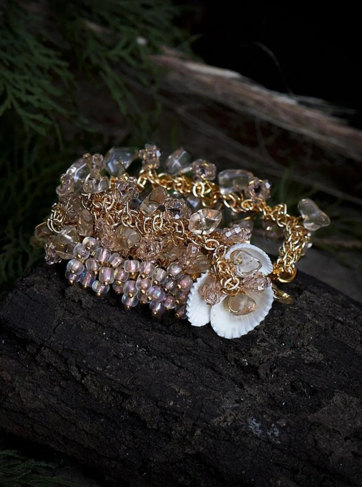Amama,Begonia Trendy Cluster Pink Shell Bracelet