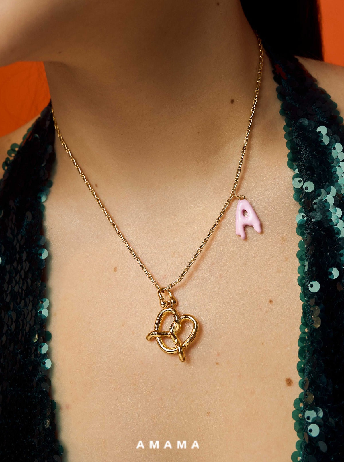 Amama,Pretzel Personalised Necklace In Bubblegum Pink