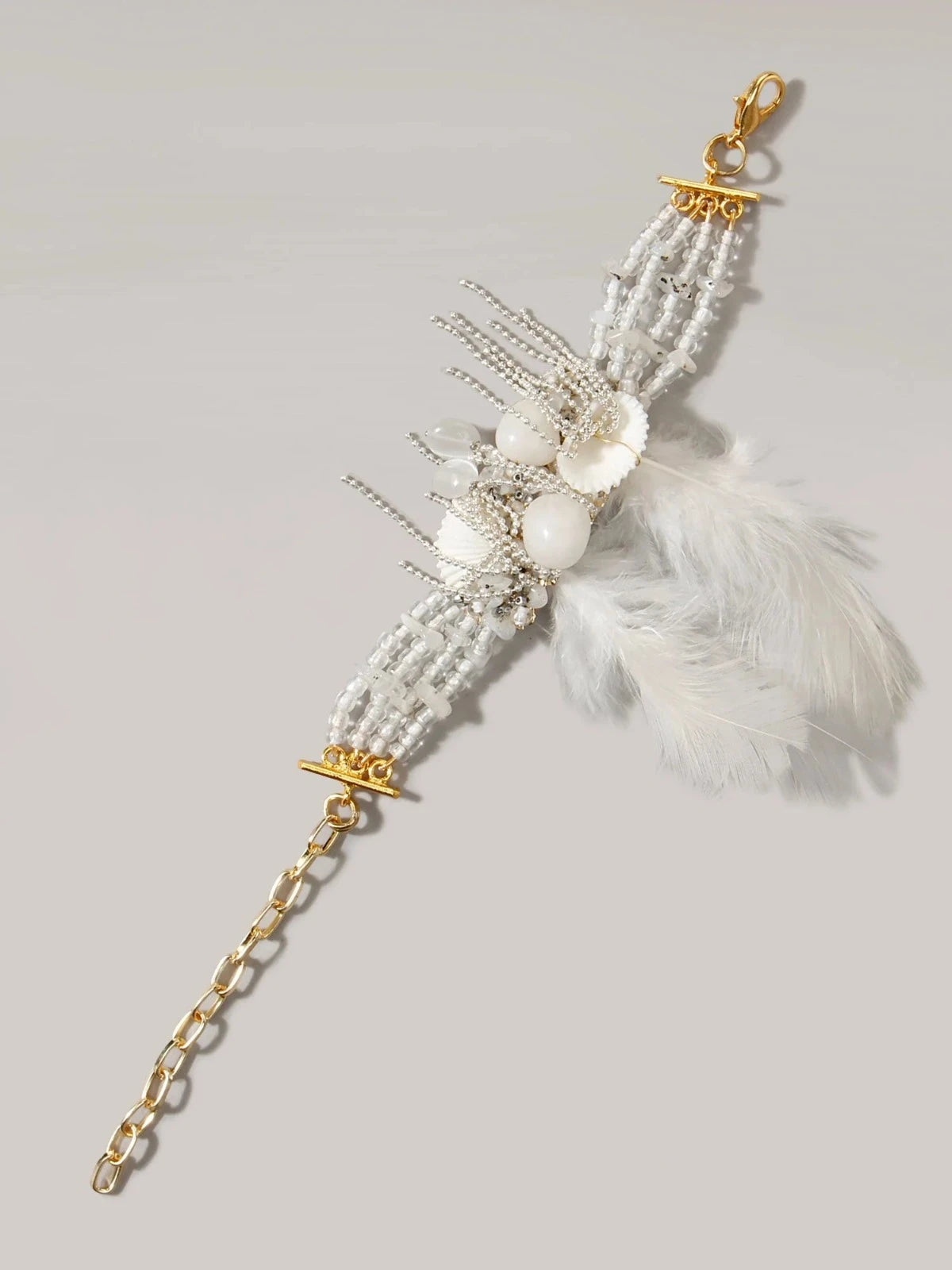 Amama,Jasmine Uneven Bead Tassel Feather Bracelet