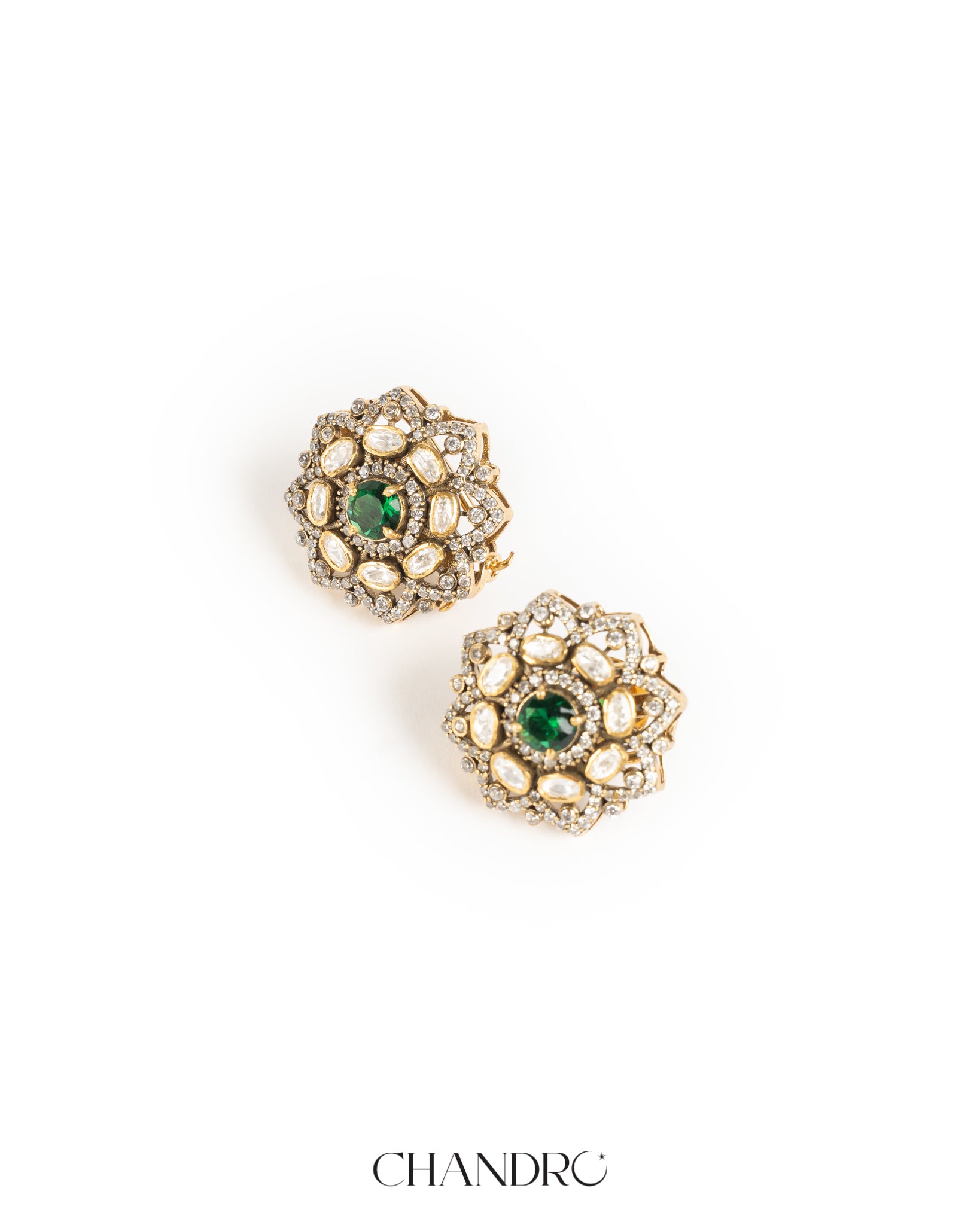 Harni Emerald 925 Silver Moissanite Gold Plated Studs