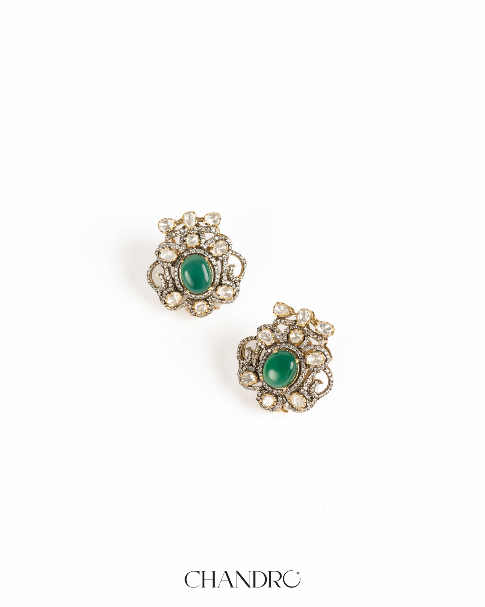 Nivi Emerald 925 Silver Moissanite Gold Plated Studs