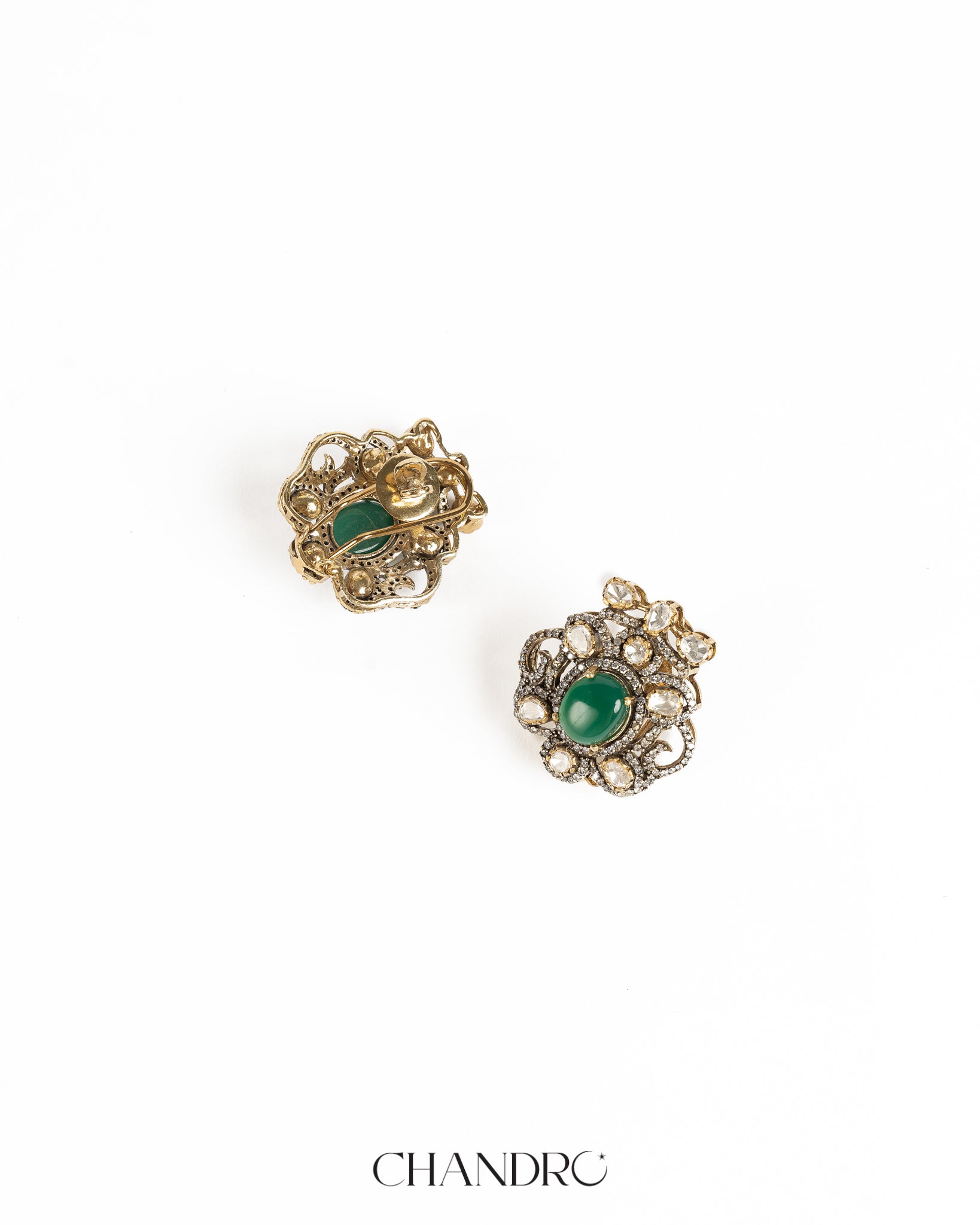 Nivi Emerald 925 Silver Moissanite Gold Plated Studs