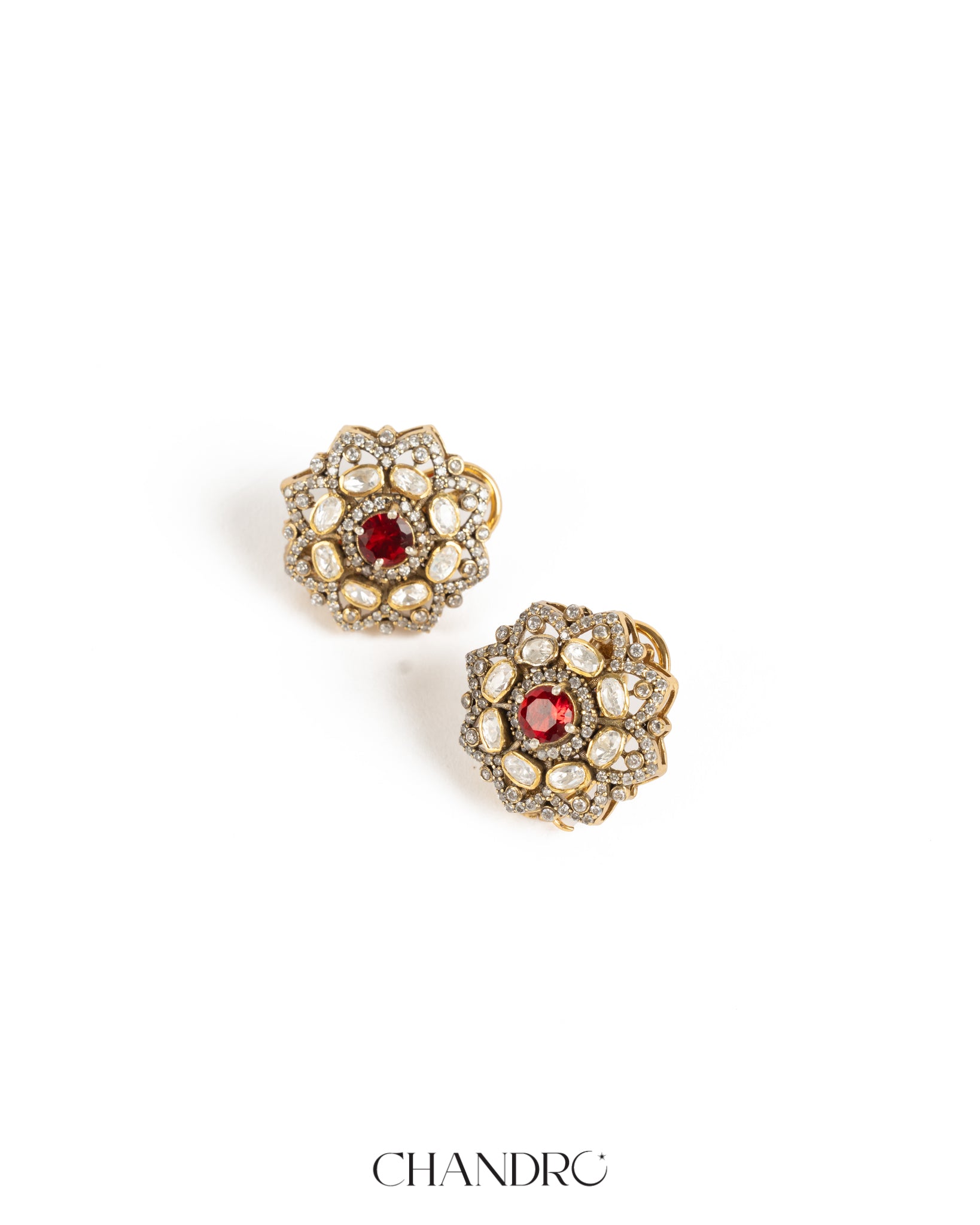 Ikan Ruby Red 925 Silver Moissanite Gold Plated Studs