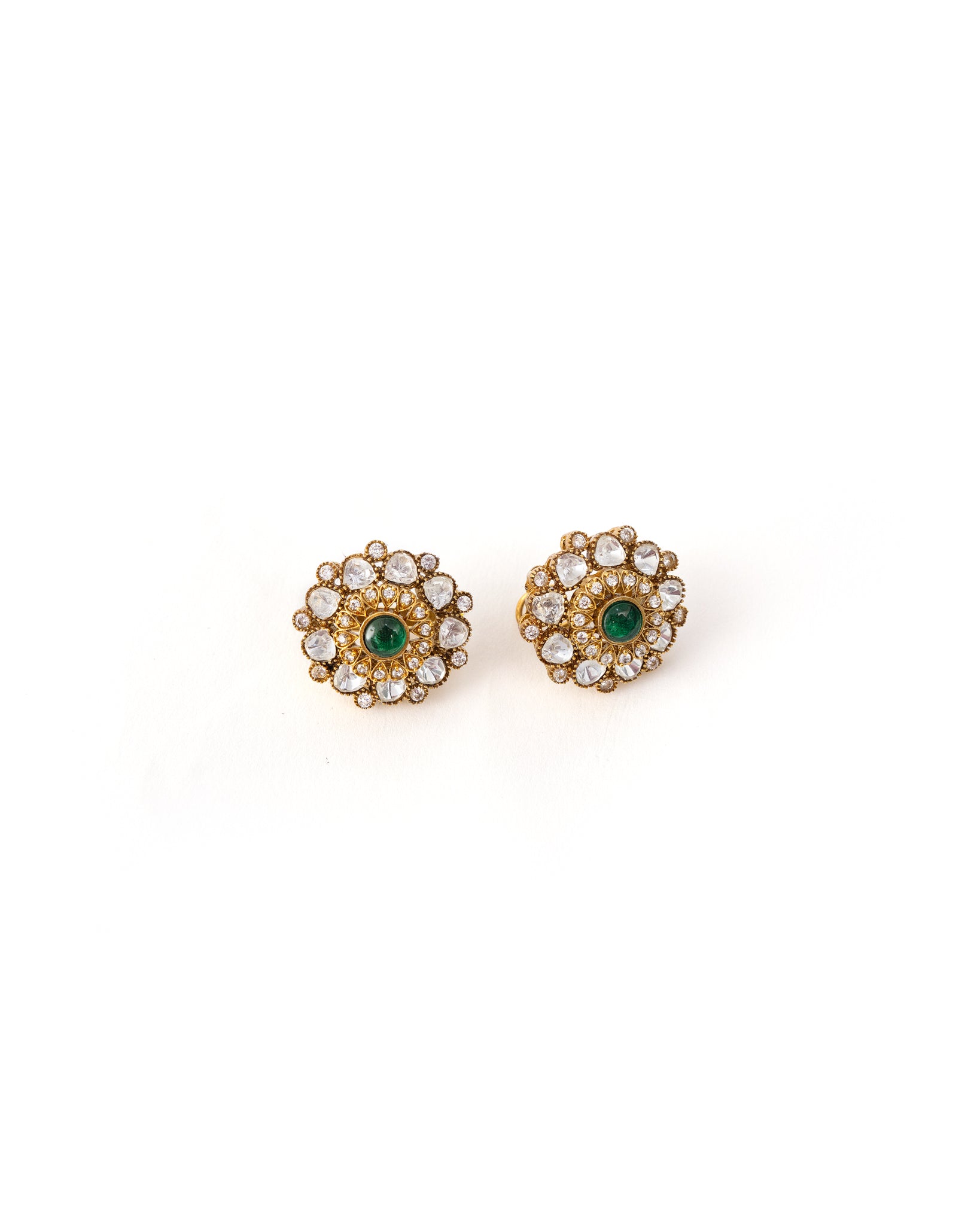 Emerald Gold Kundan Studs