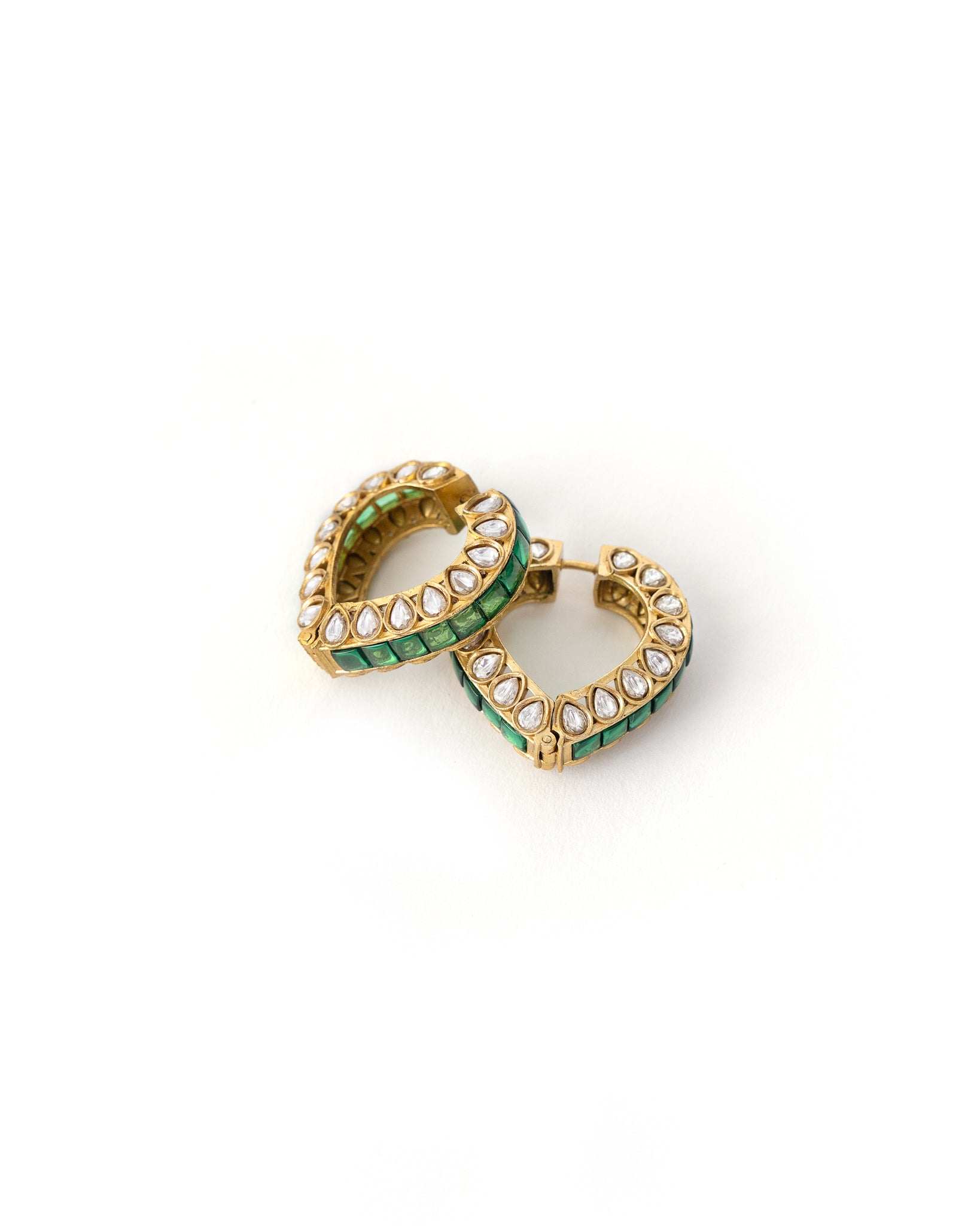 Emerald Green Kundan Hoops