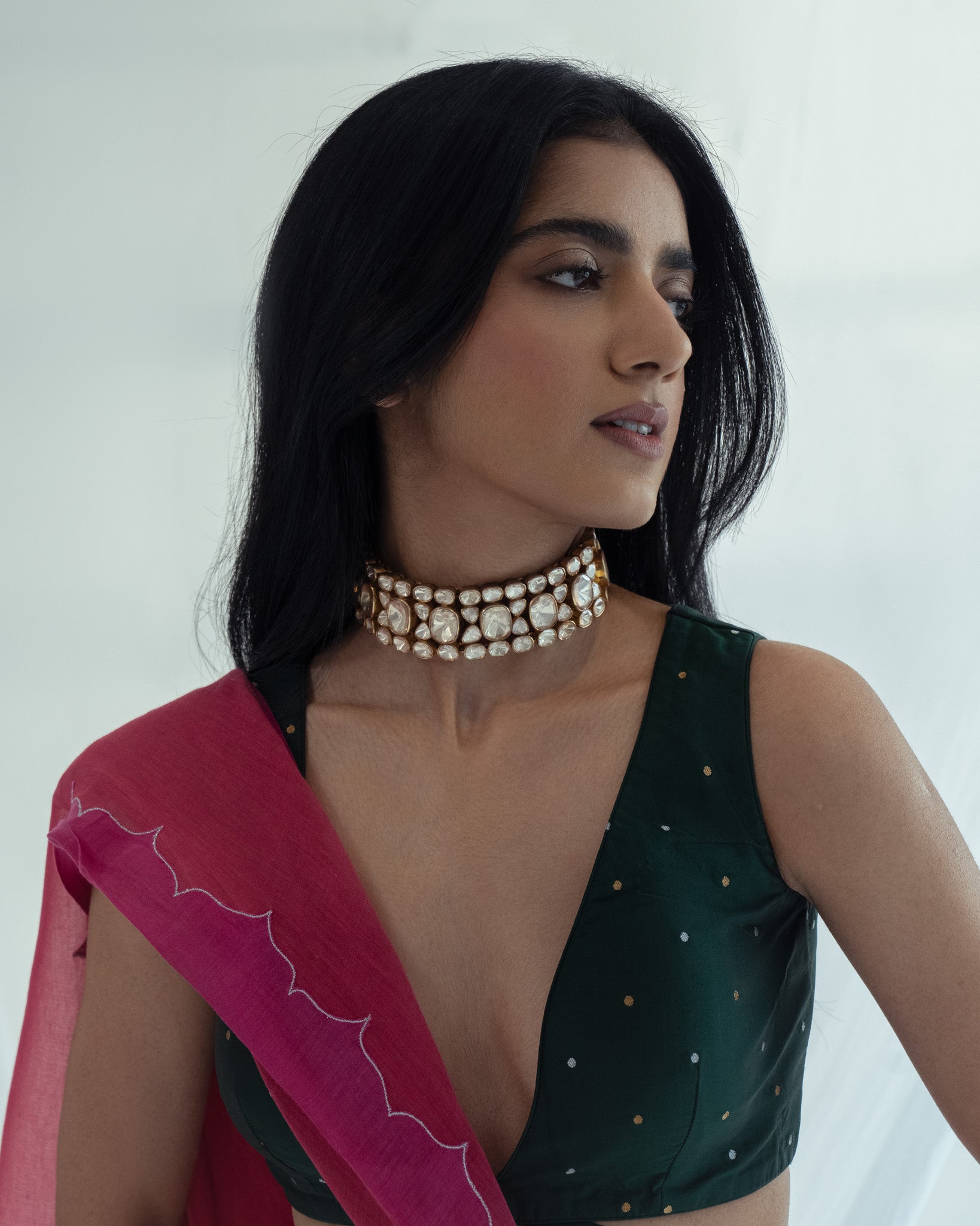 925 Silver Moissanite Gold Plated Necklace in Antique Finish