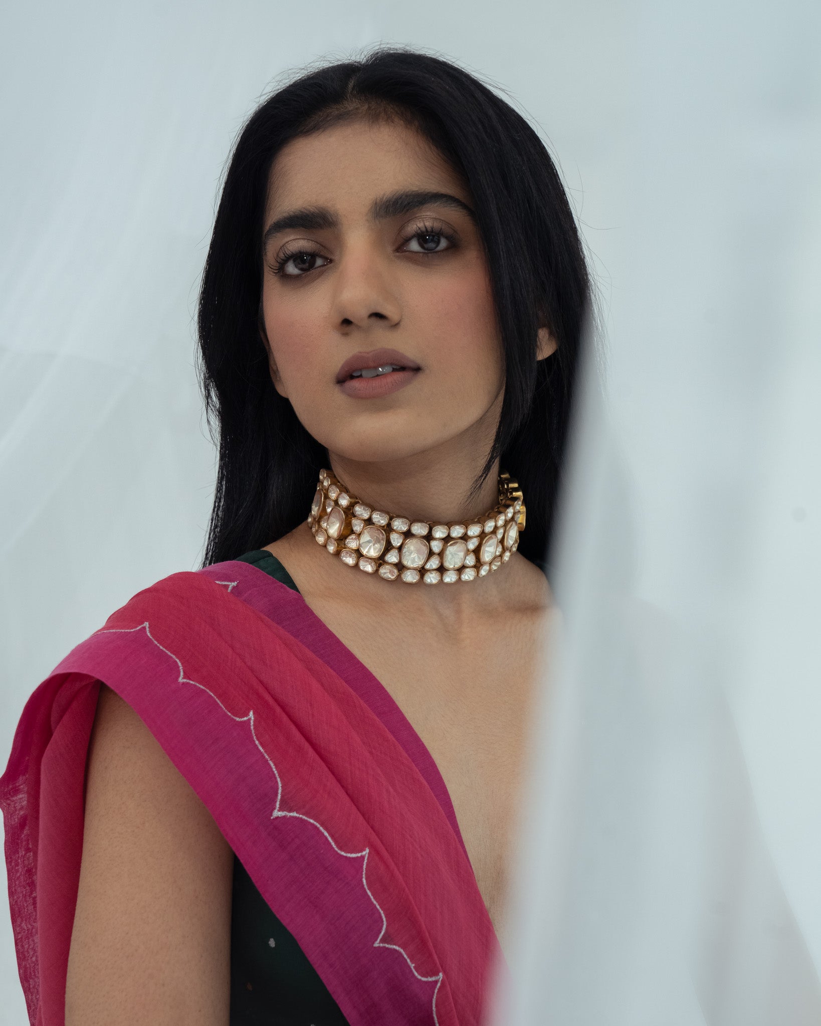 925 Silver Moissanite Gold Plated Necklace in Antique Finish