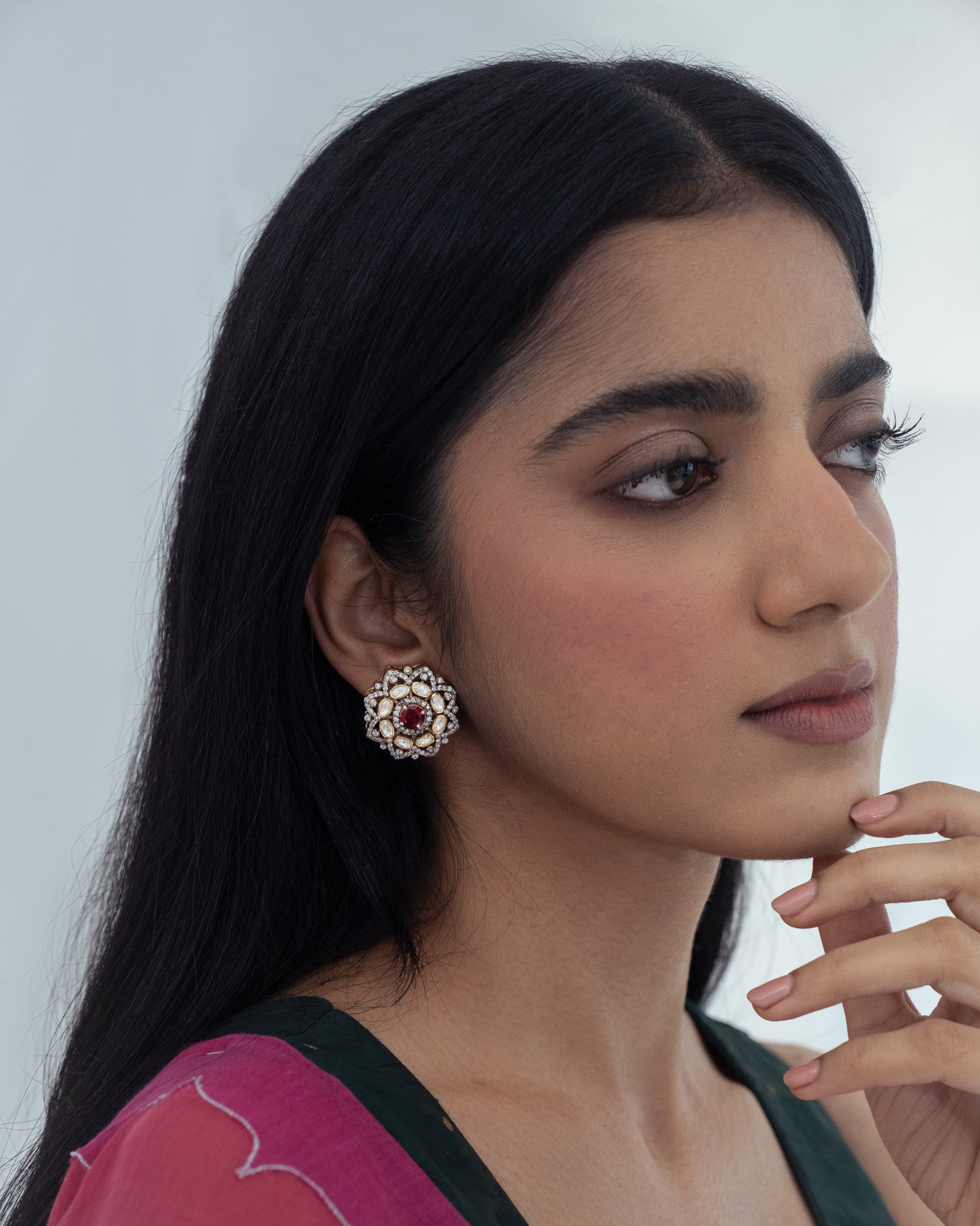 Ikan Ruby Red 925 Silver Moissanite Gold Plated Studs