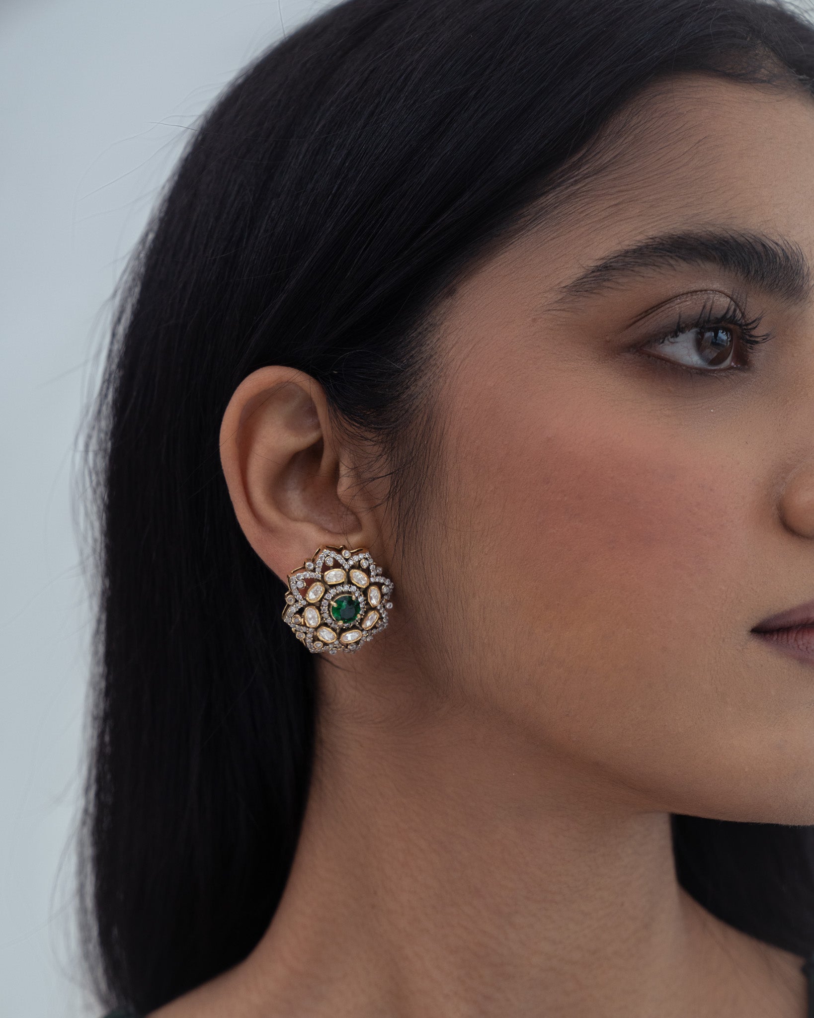 Harni Emerald 925 Silver Moissanite Gold Plated Studs