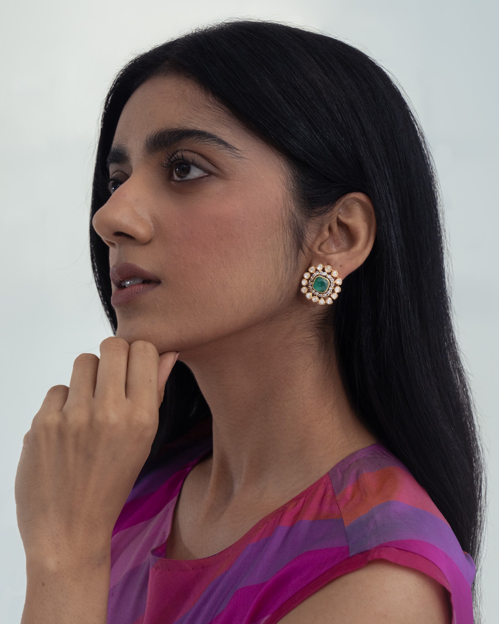 Emerald Kundan Studs