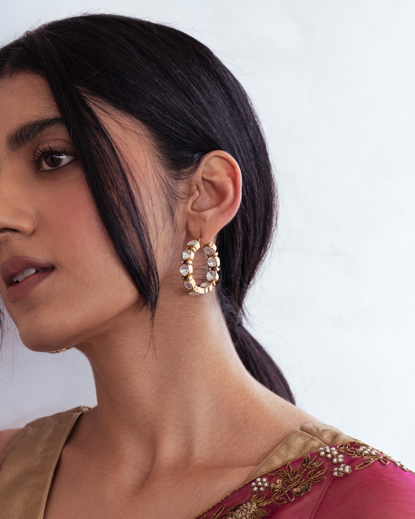 Arunya Gold Kundan Hoops