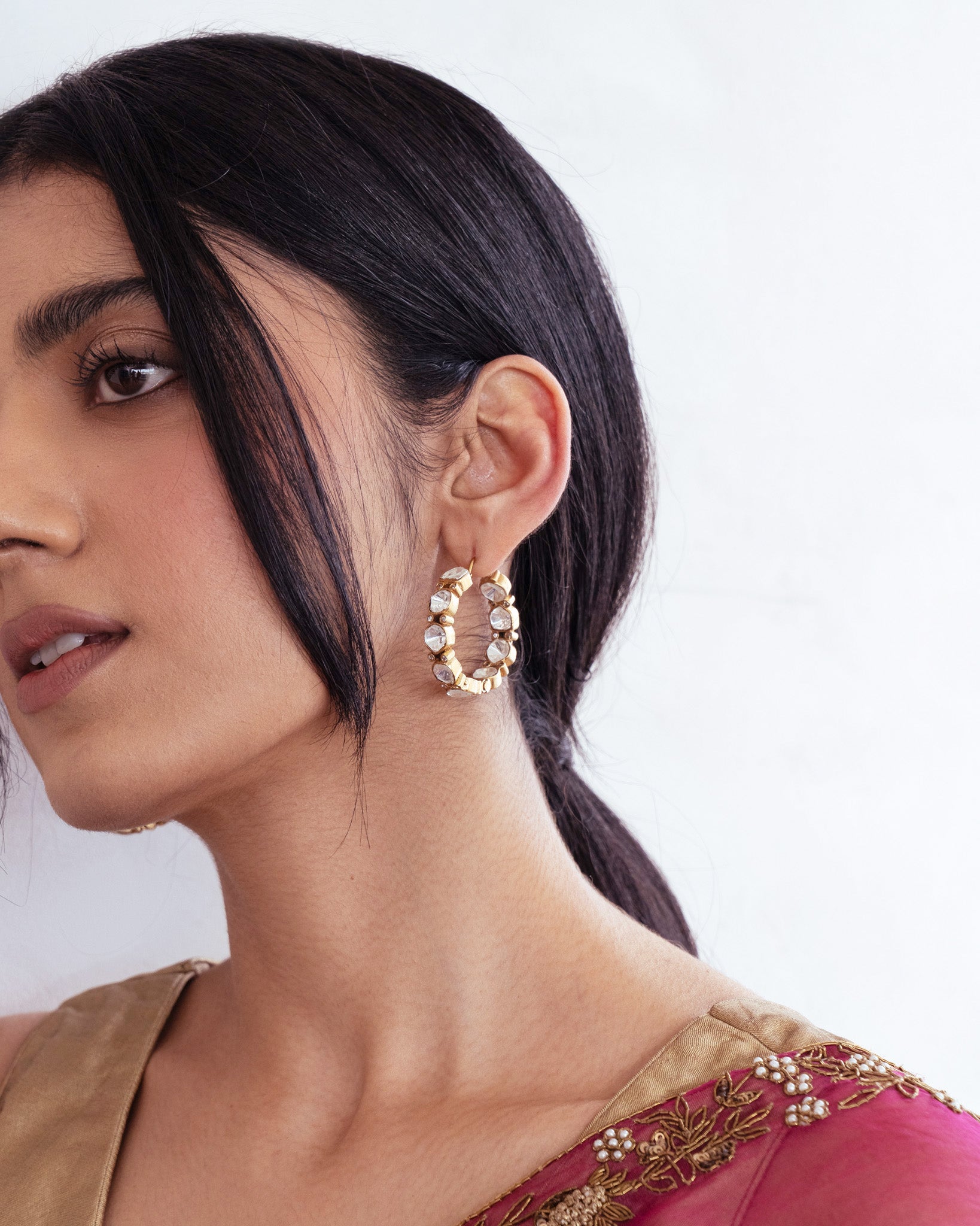 Arunya Gold Kundan Hoops