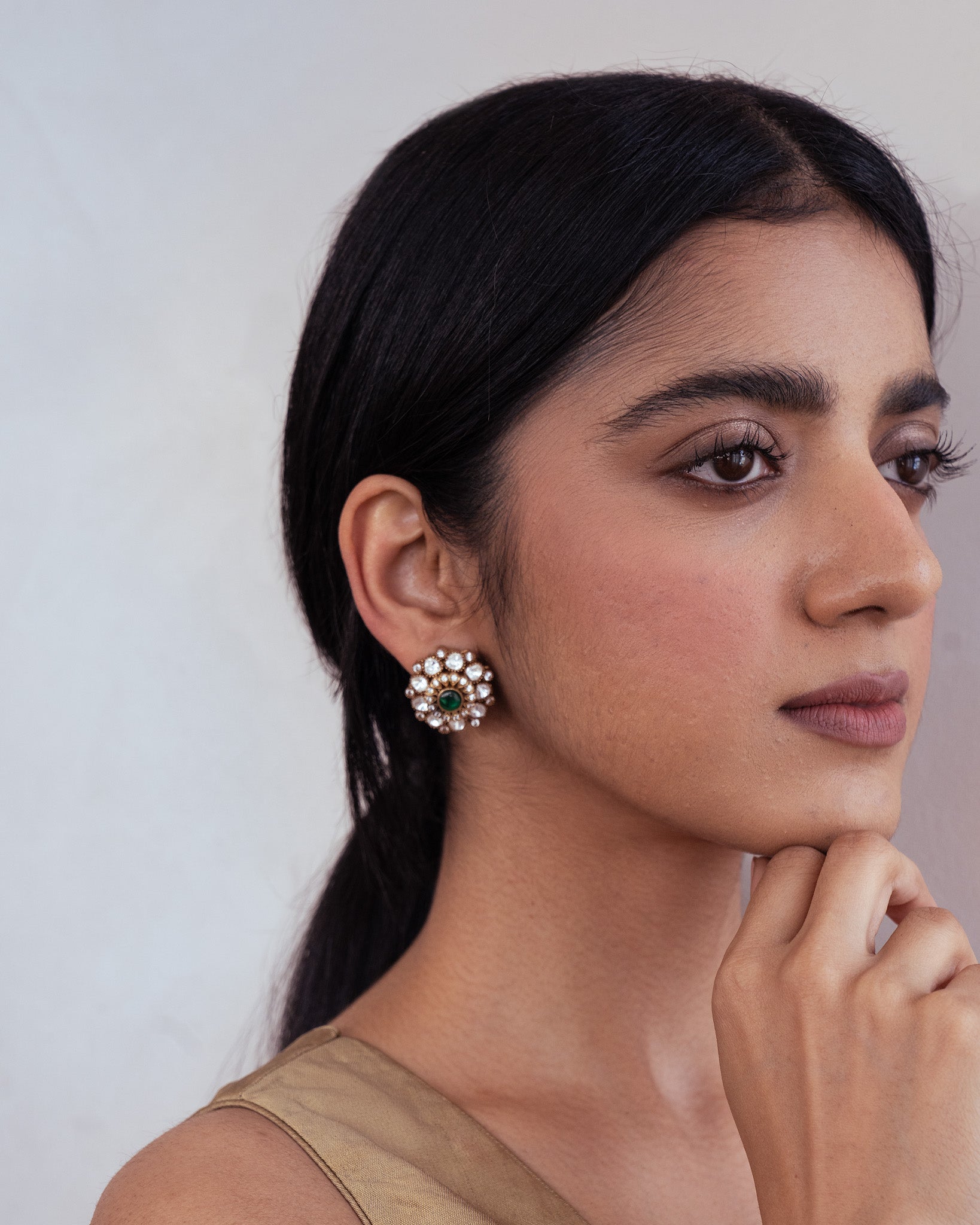 Emerald Gold Kundan Studs