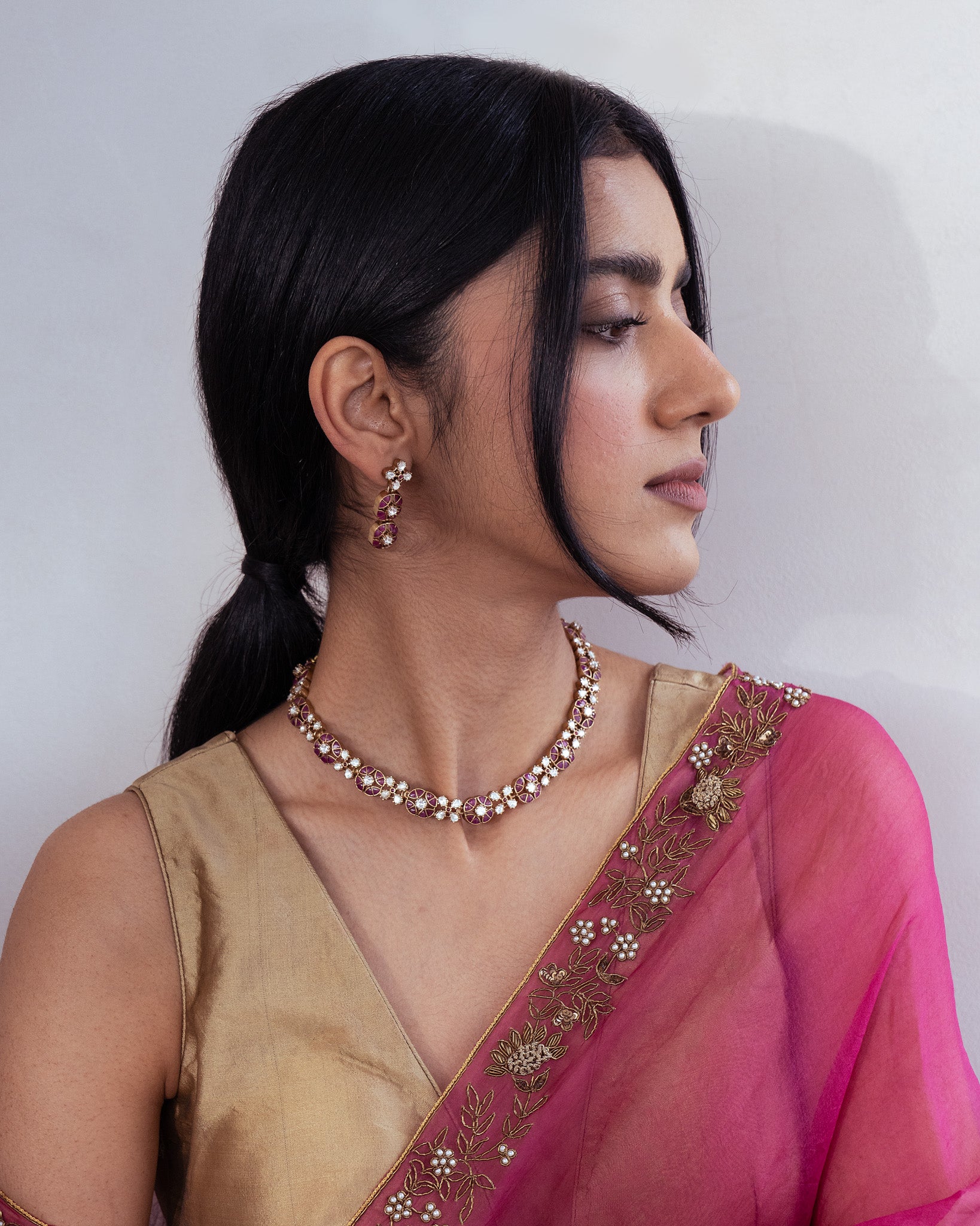 Ruby Red Flora Kundan Necklace Set