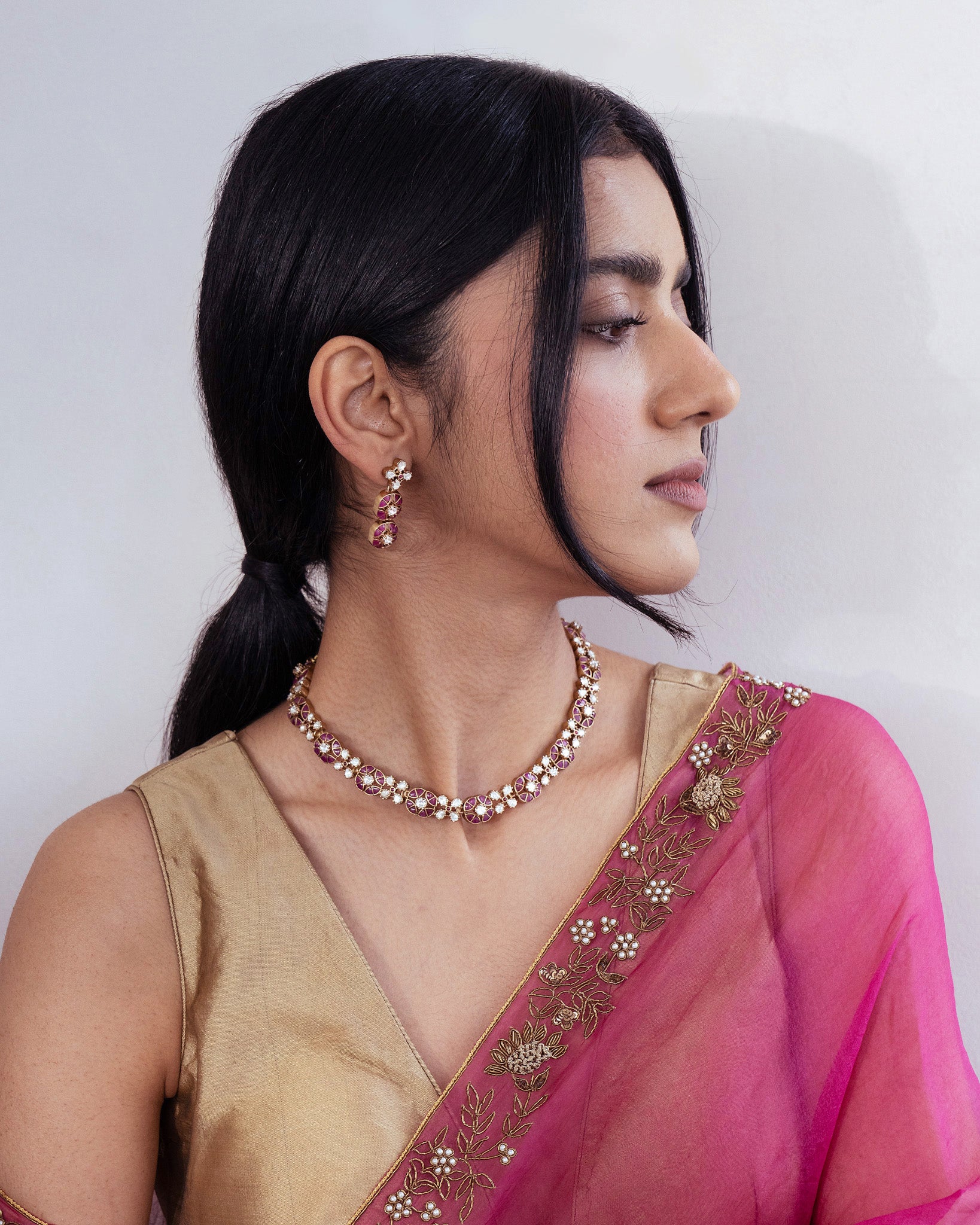 Ruby Red Flora Kundan Necklace Set