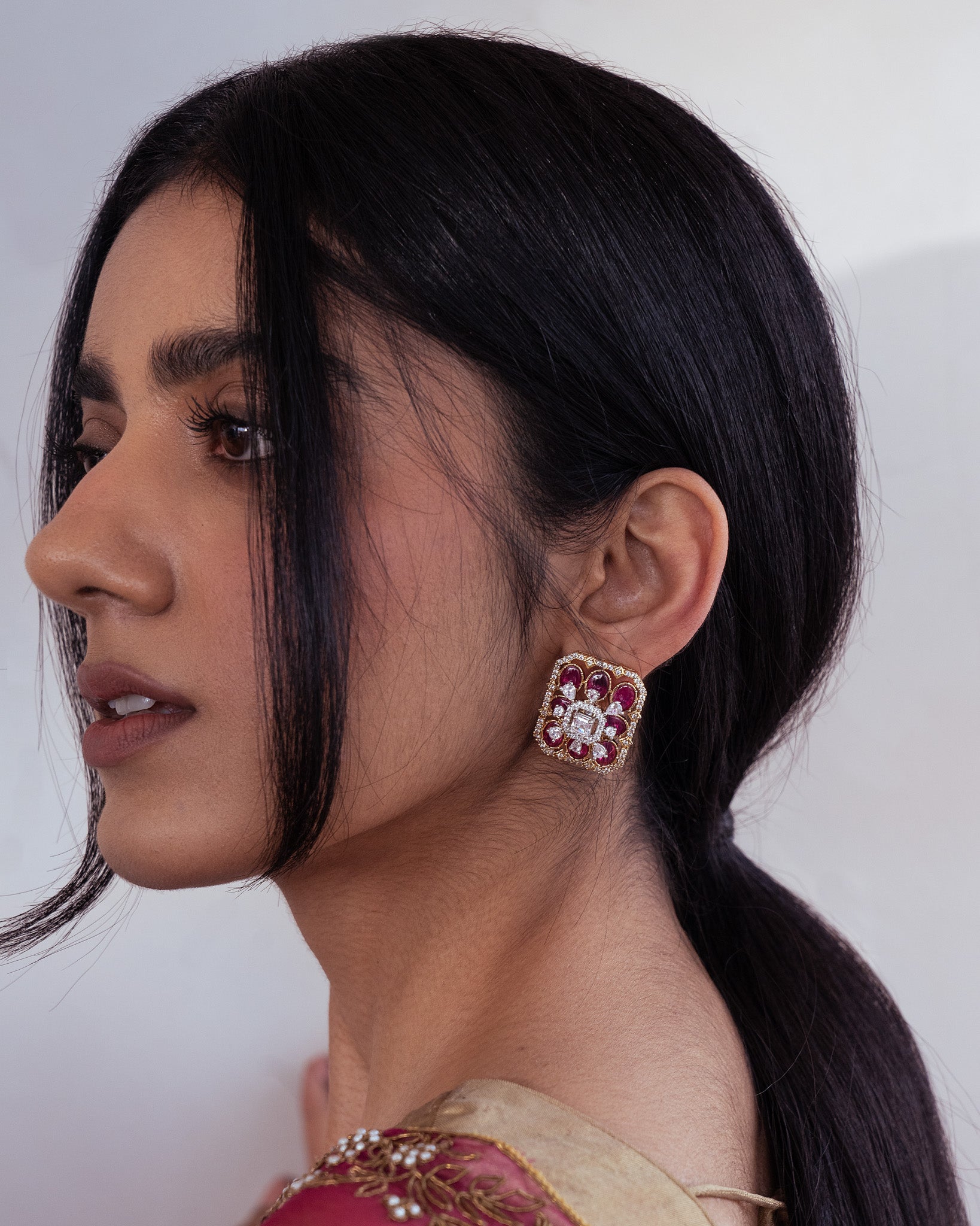 Ruby Red Zircon Studs