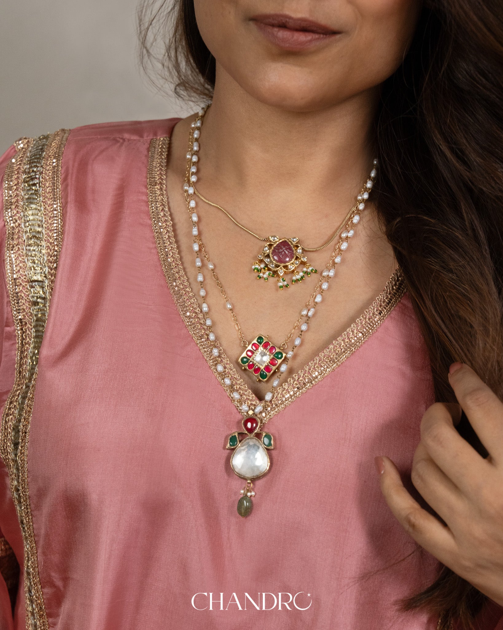 Trilliant layered Pearl Necklace