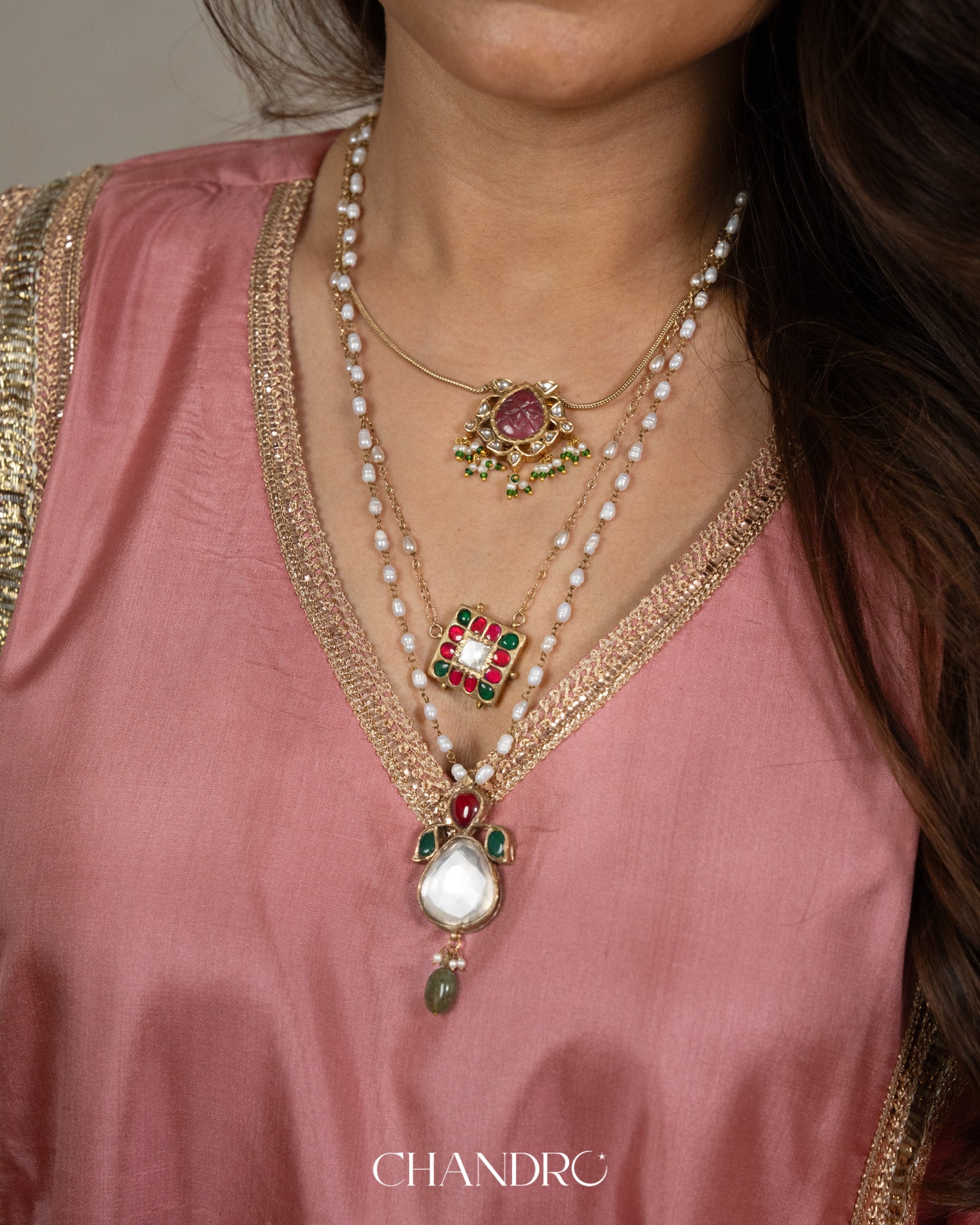 Trilliant layered Pearl Necklace