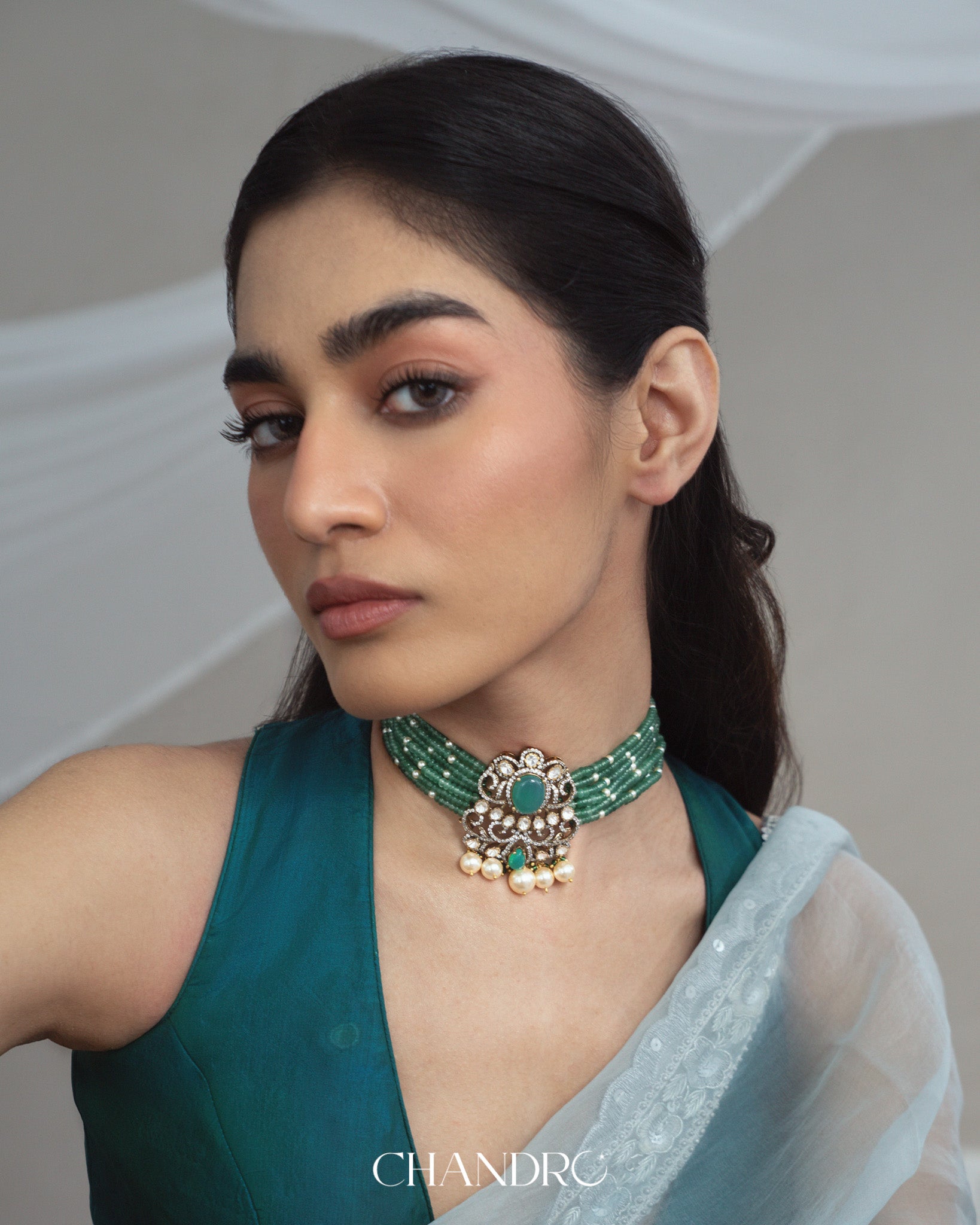 Bhavi Emerald 925 Silver Moissanite Gold Plated Necklace