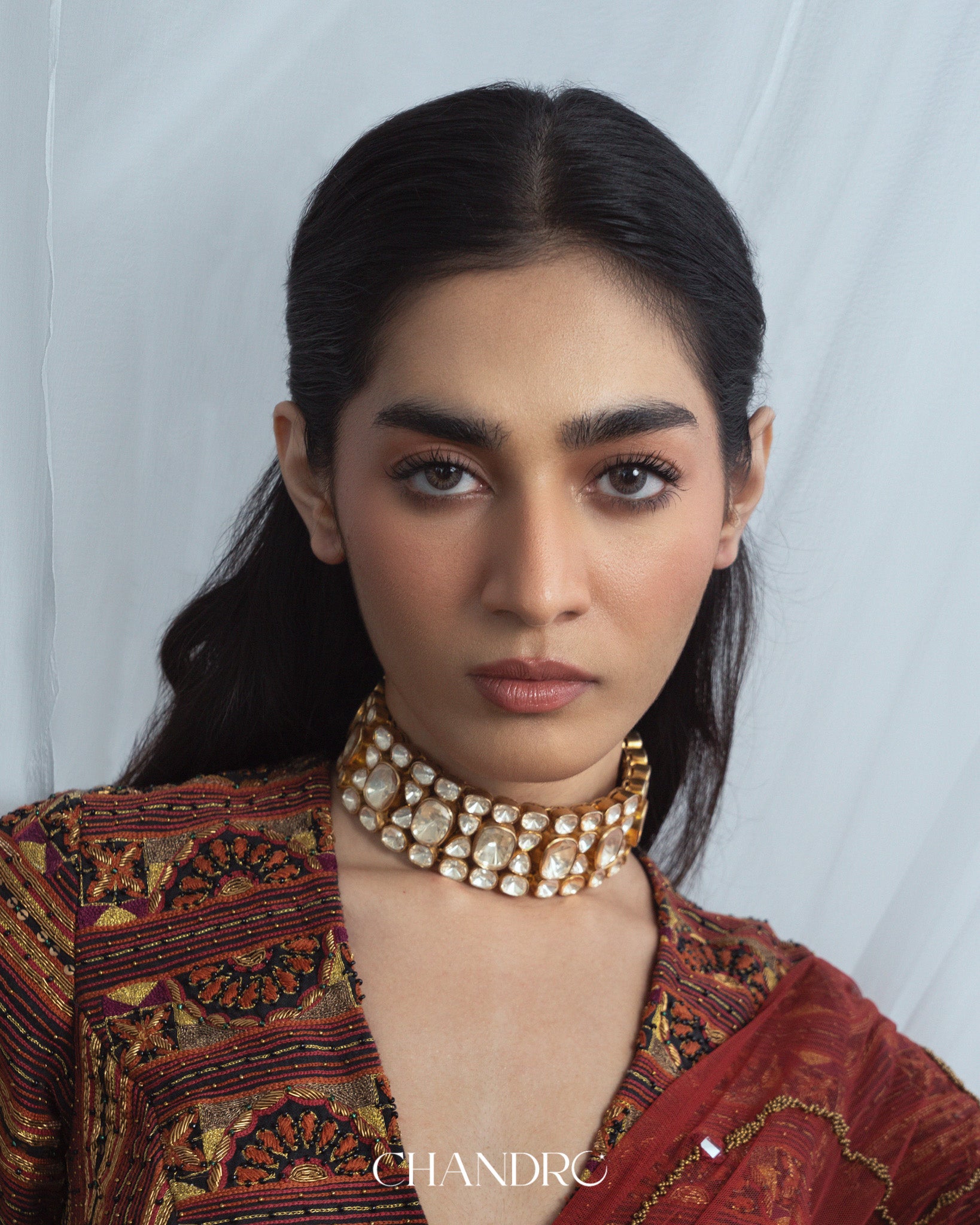 925 Silver Moissanite Gold Plated Necklace in Antique Finish