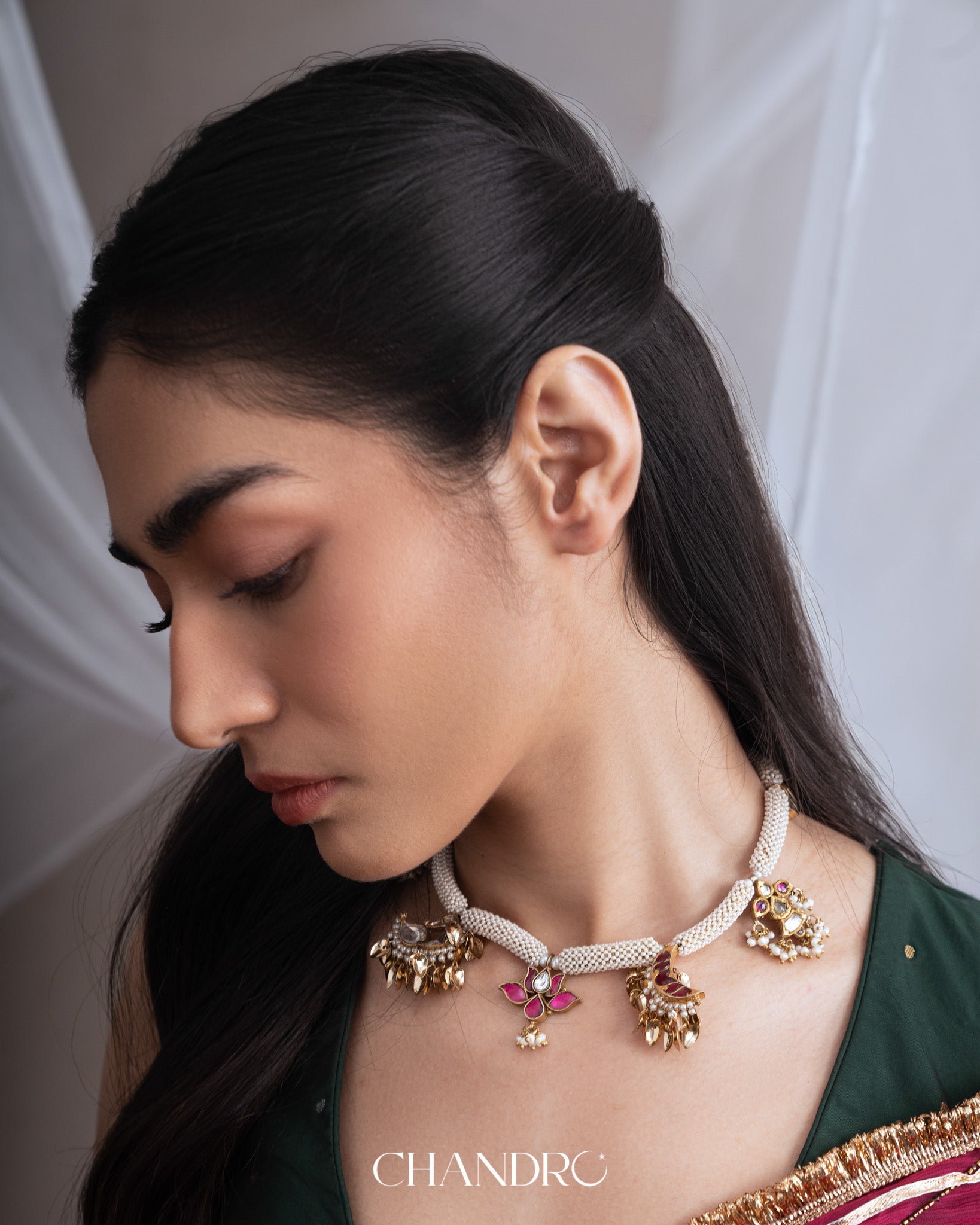 Medha Ruby 925 Silver Gold Plated Freshwater Pearls Necklace