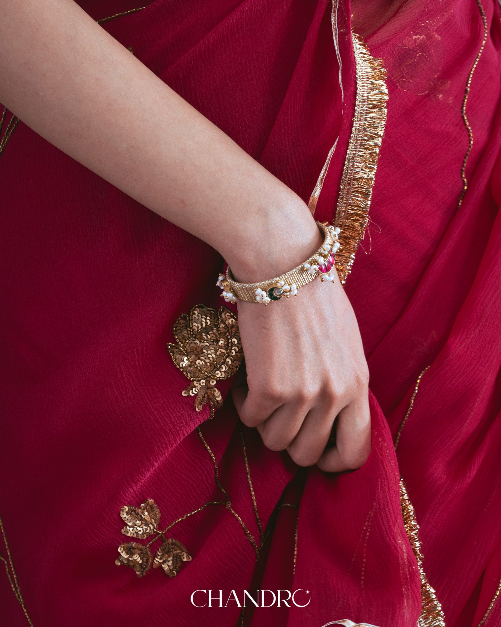 Adhu 925 Silver Gold Plated Freshwater Pearls Cuff