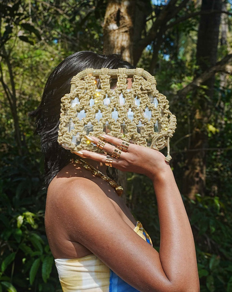 Luna Plaided clutch in light gold