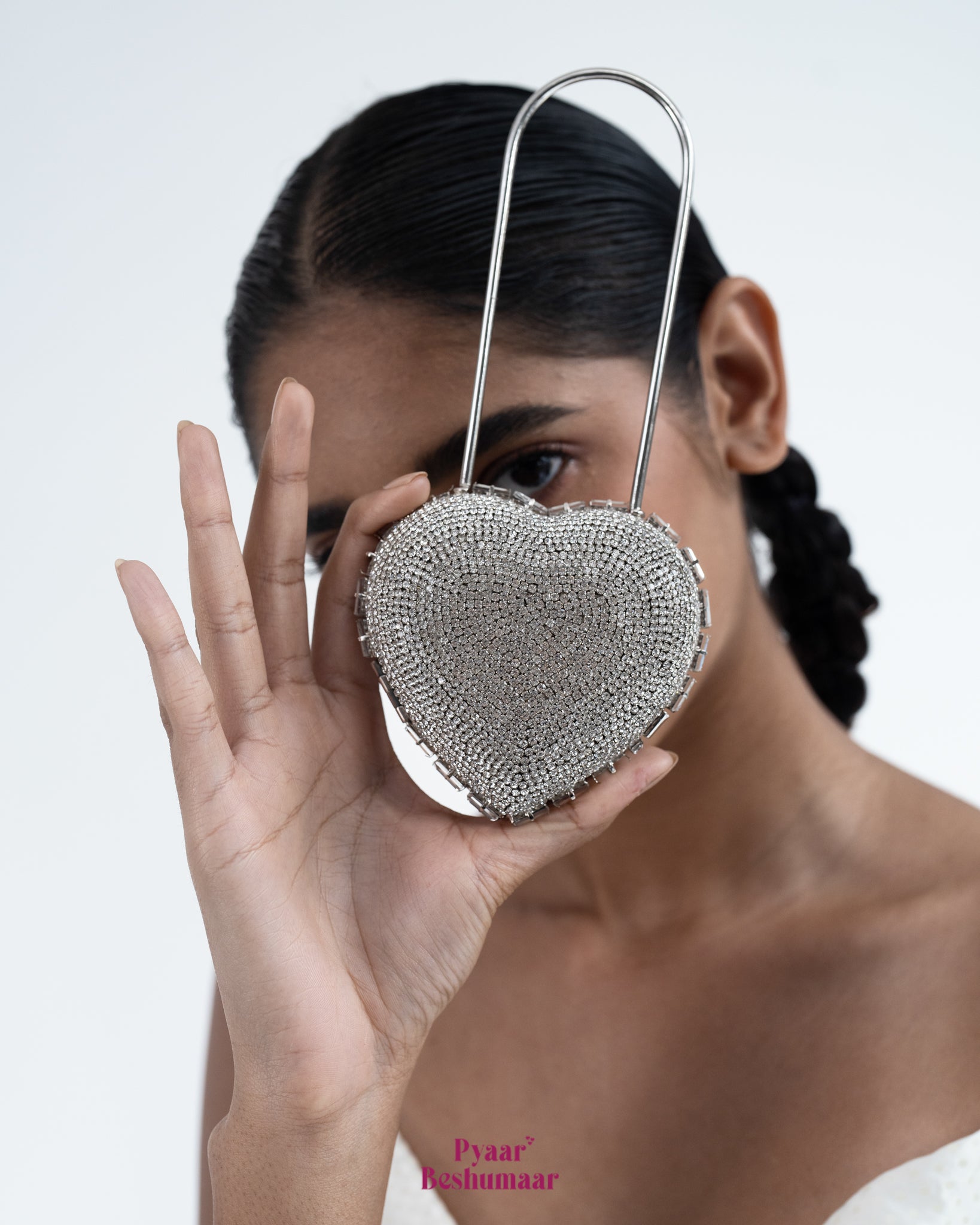 Heart Lock Nano Bag in Sparkling White