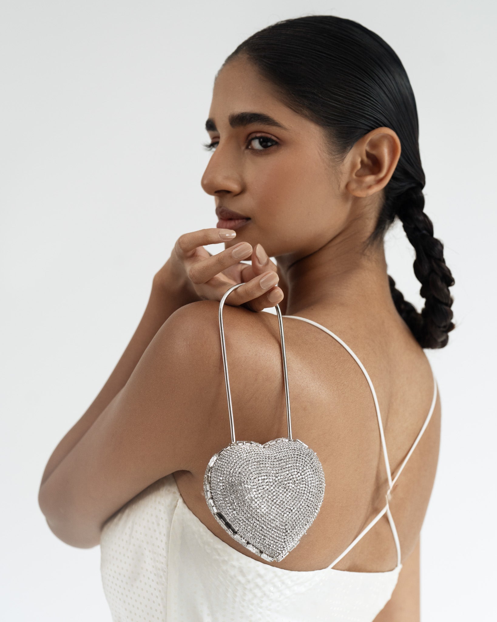 Heart Lock Nano Bag in Sparkling White