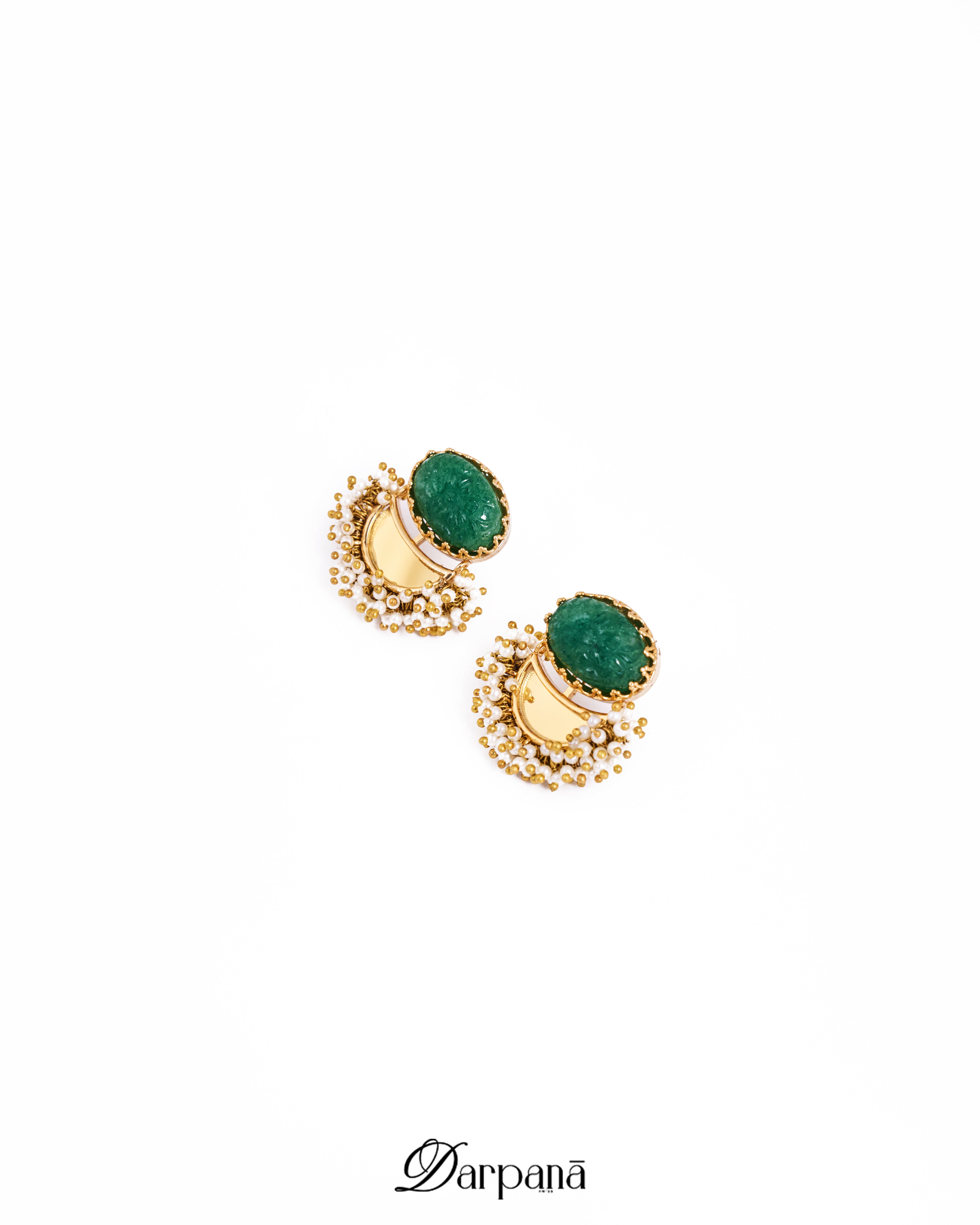 Surya Darpan Studs in Green Onyx