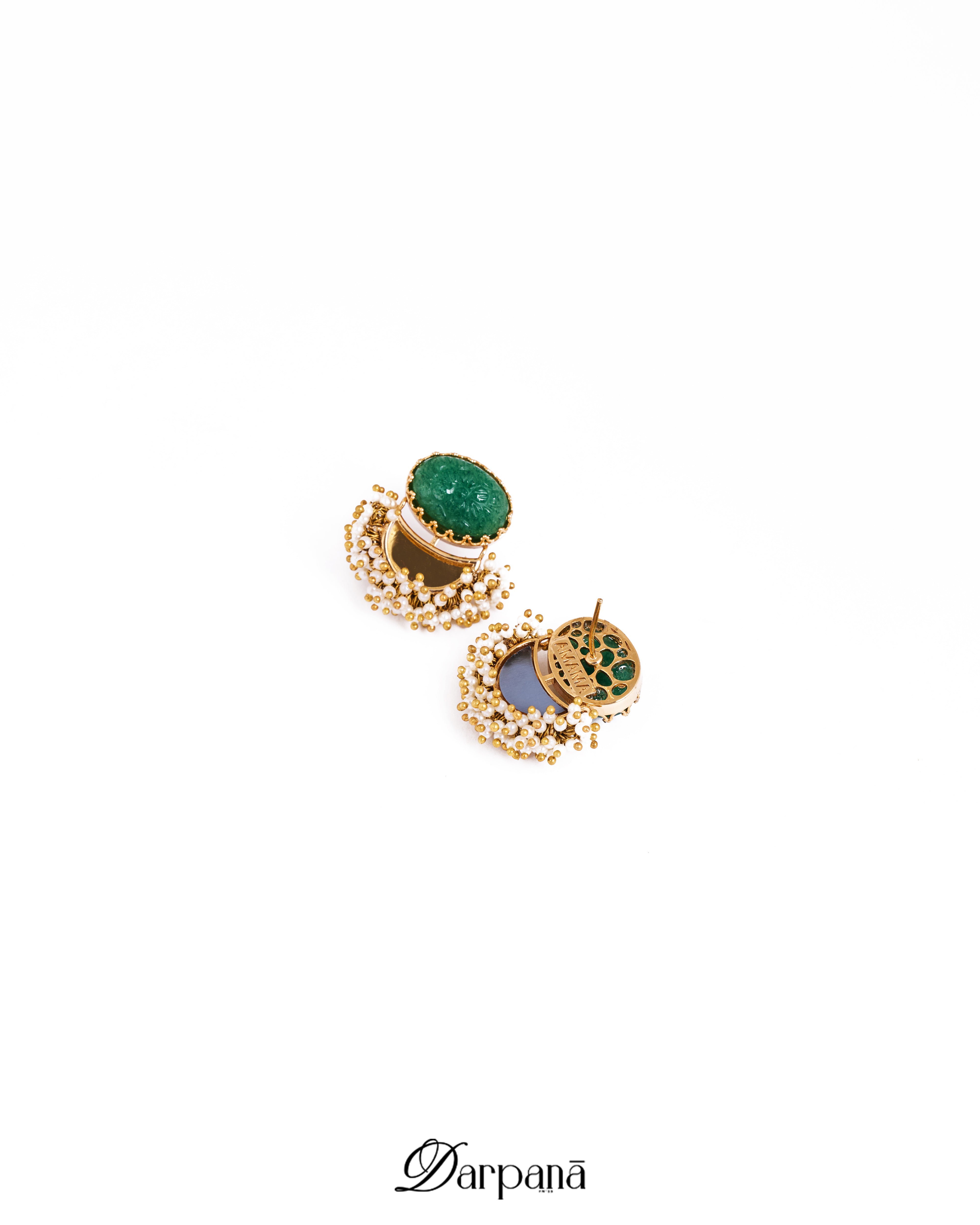 Surya Darpan Studs in Green Onyx