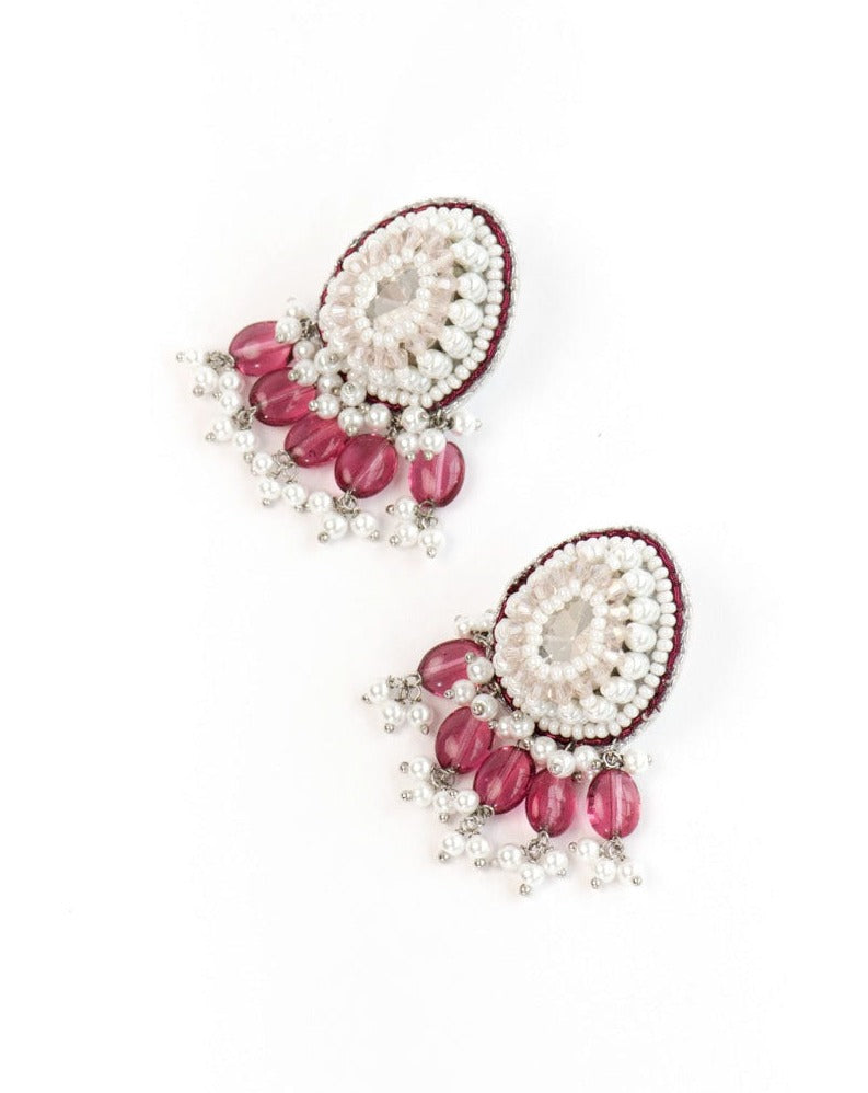 Mini Trellis Studs in Pink Quartz