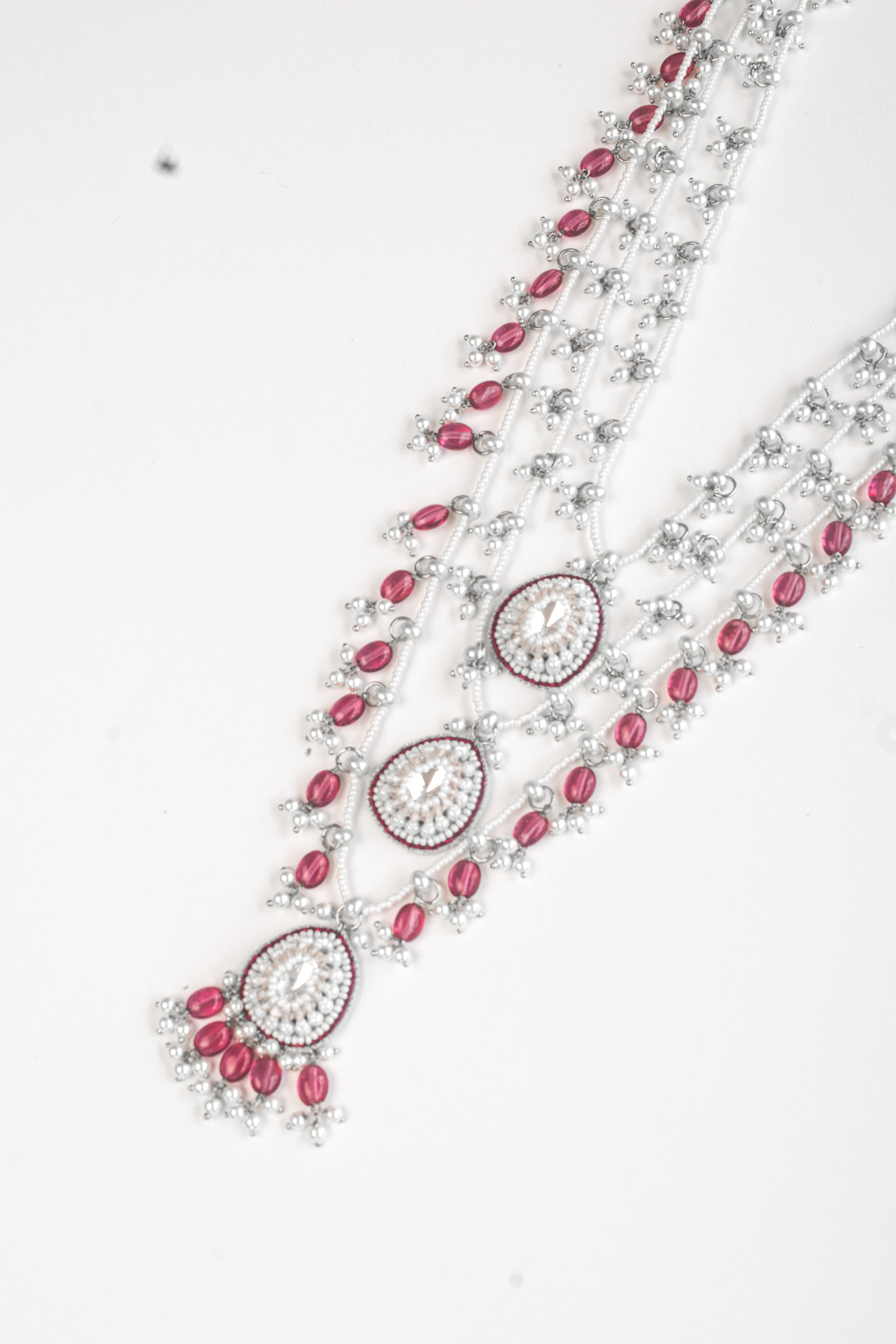 Amama,Trellis Layered Necklace in Pink Quartz