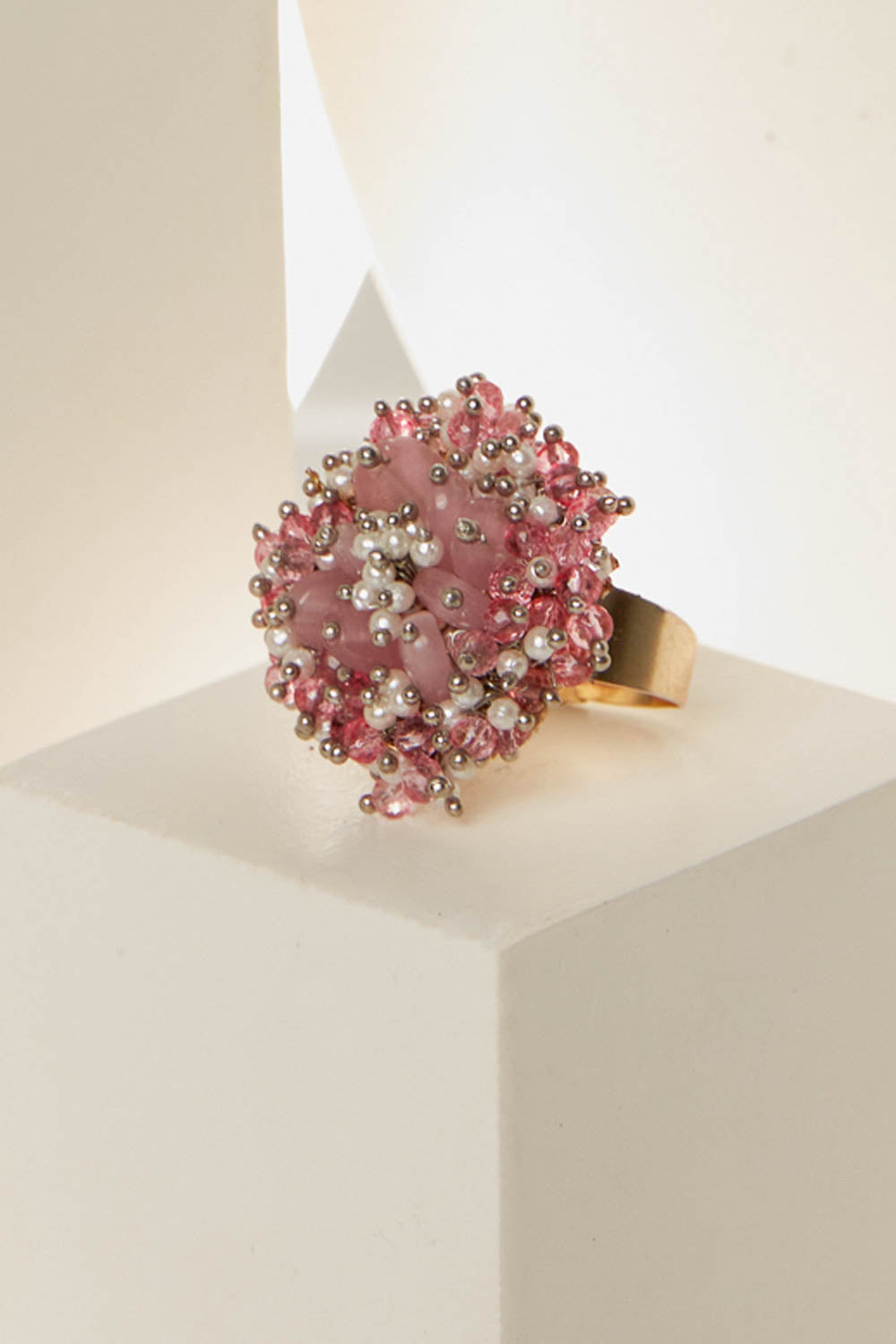 Amama,Nebula Pink Beaded Cluster Finger Ring