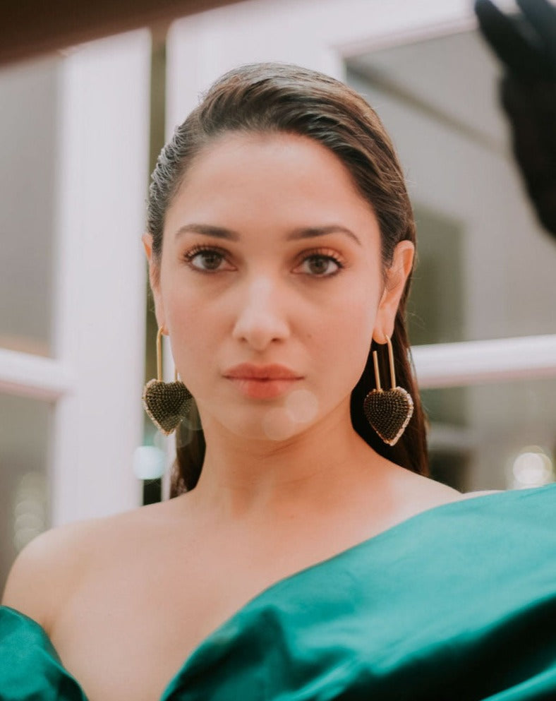 Heart Lock Hoops In Charcoal Black