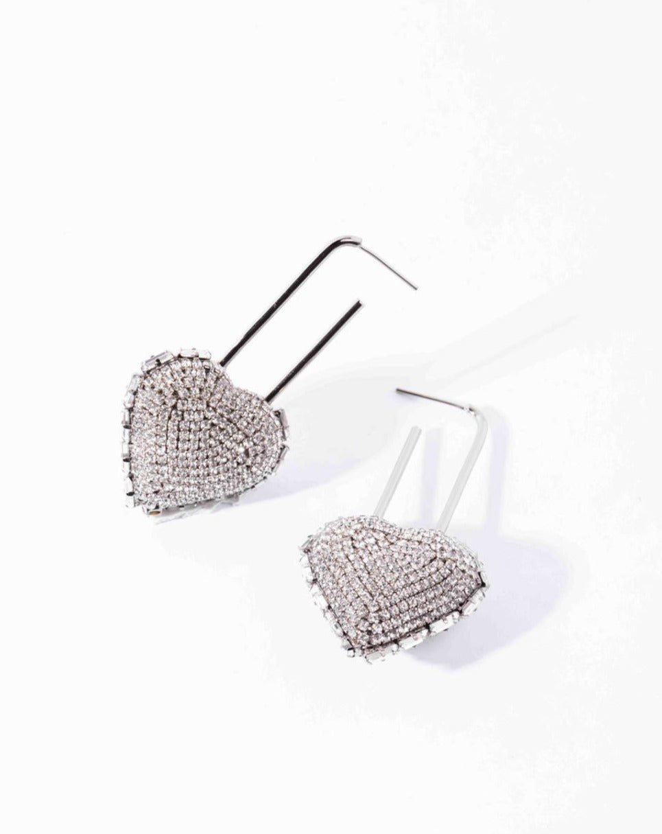 Heart Lock Hoops In Sparkling White Amama