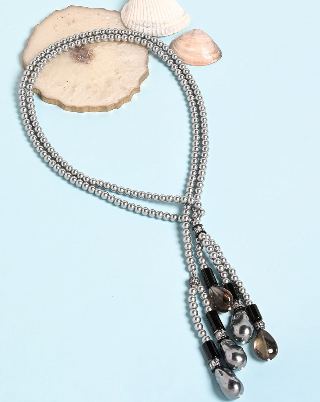 Beauteous Beaded Scarf Necklace In Grey