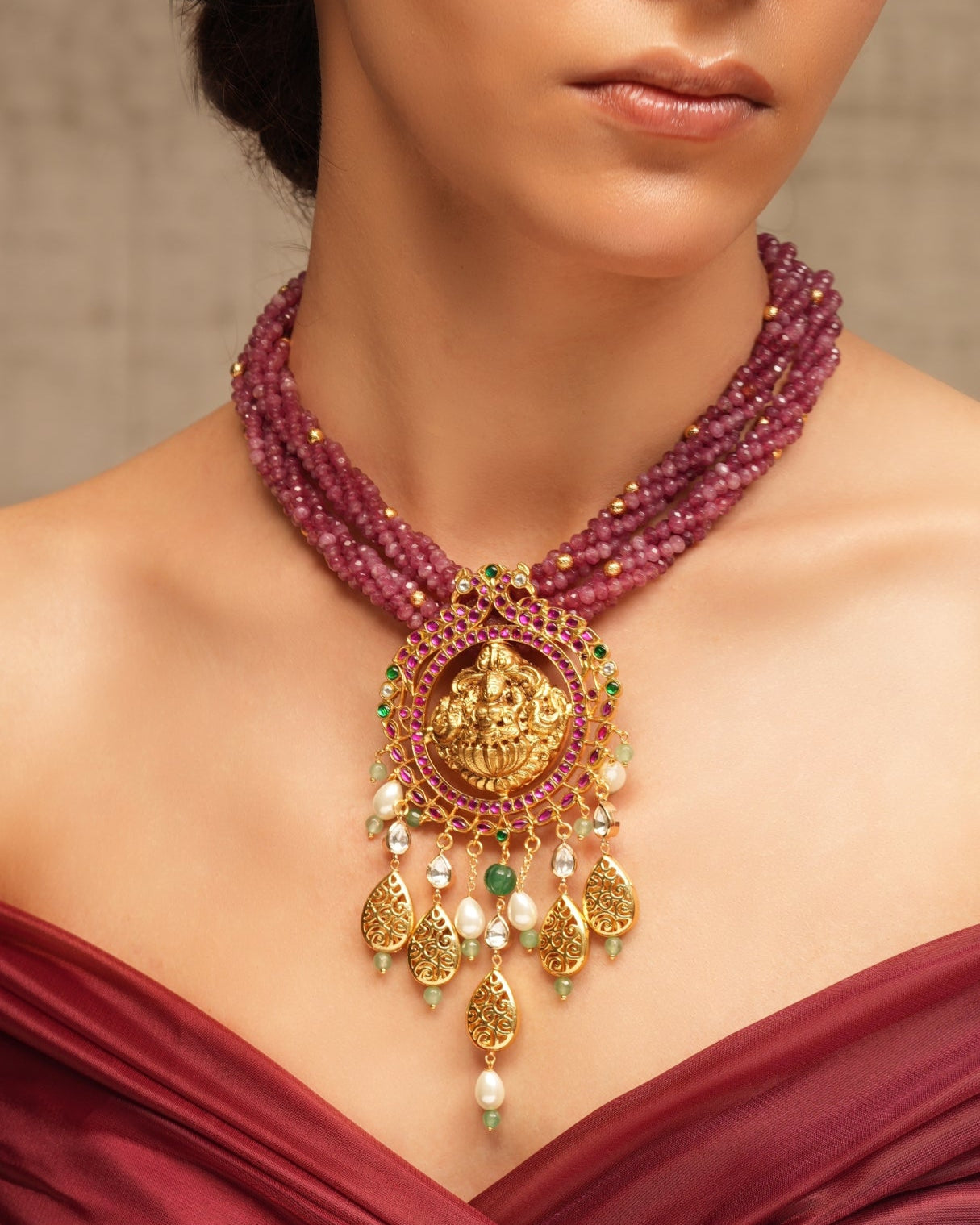 Crimson Bloom Temple Necklace