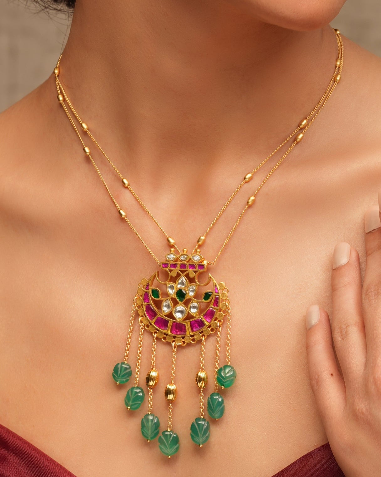 Emerald Drop Rajwadi Necklace