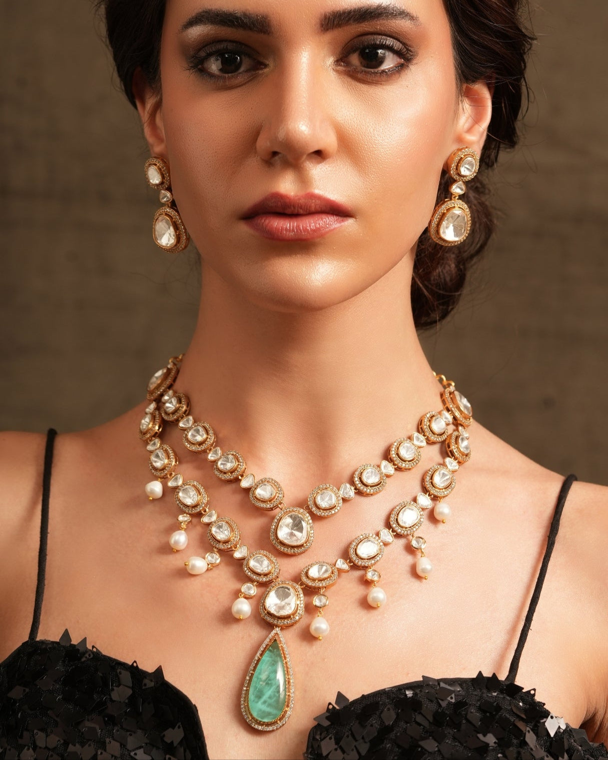 Green Cascade Polki Necklace Set