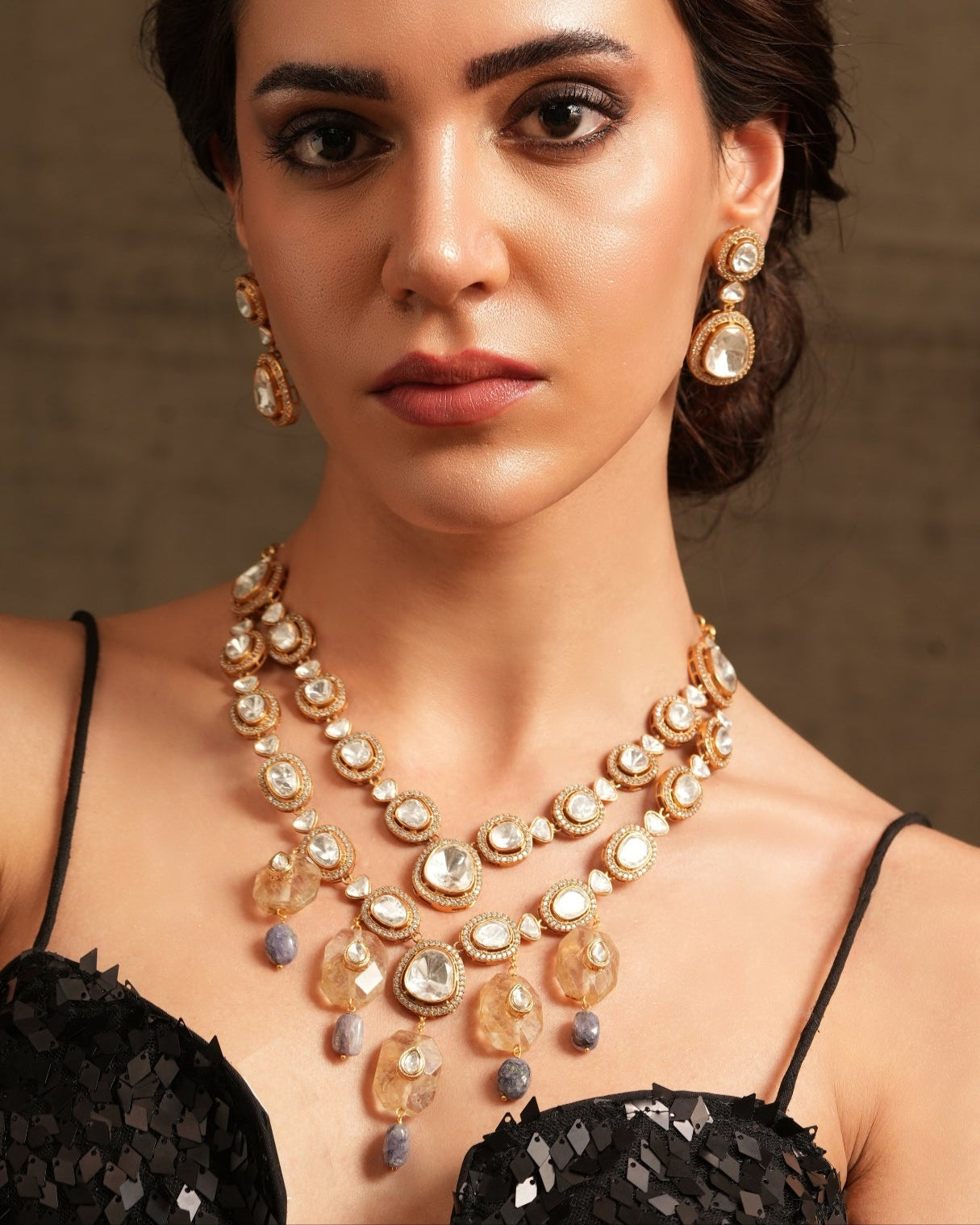 Amber Glow Polki Necklace Set