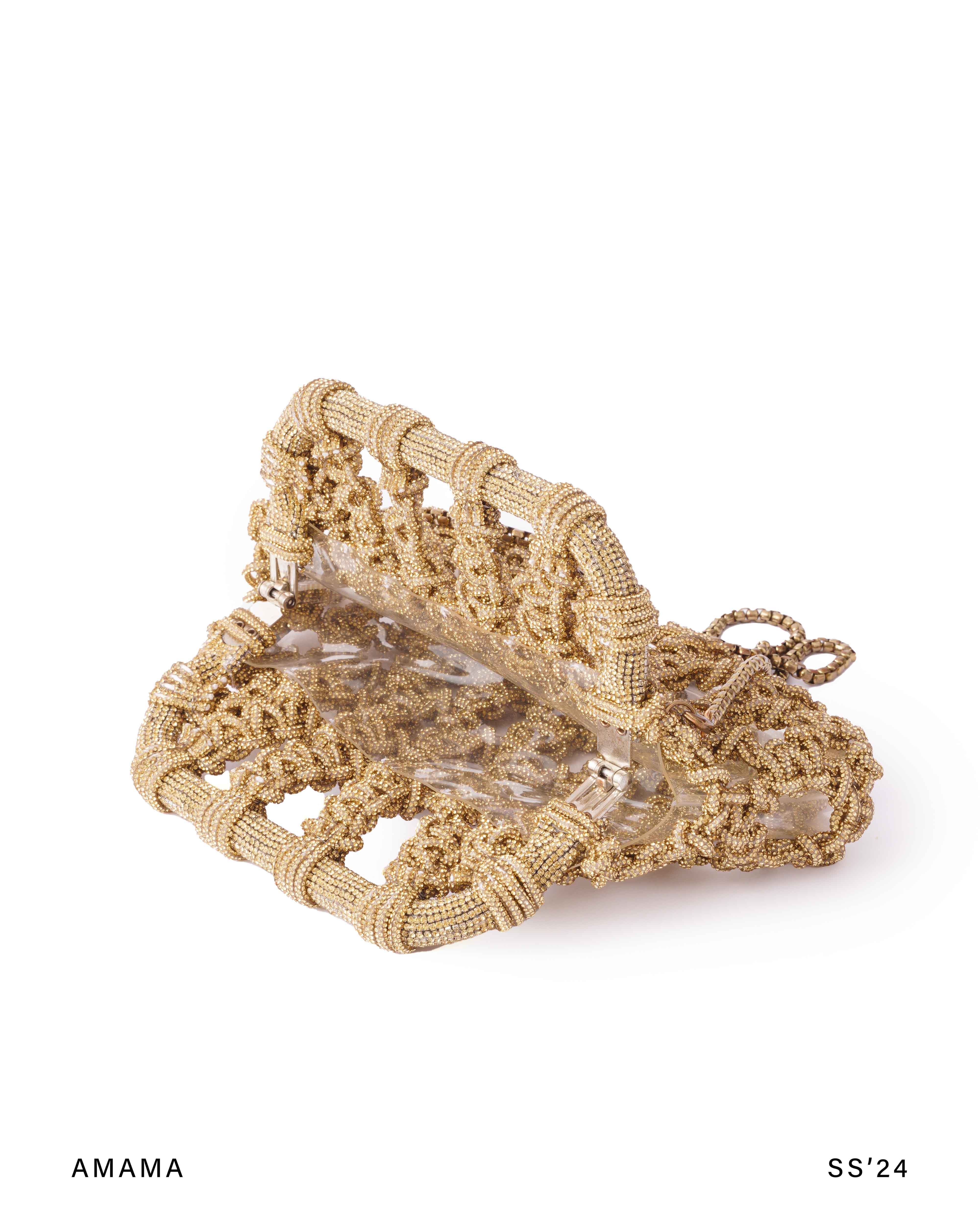 Luna Plaided clutch in light gold